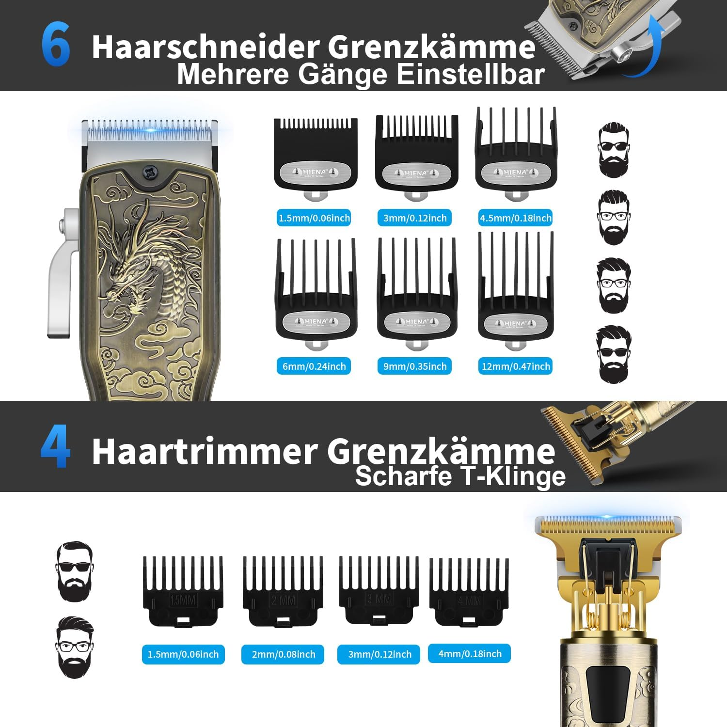 HIENA PRO Professional Hair Trimmer Set for Men, Cordless Hair Trimmer, Beard Trimmer, Foil Shaver Set, USB Rechargeable Complete Electric Hair Cutting Kit with 10 Guide Combs image number 1