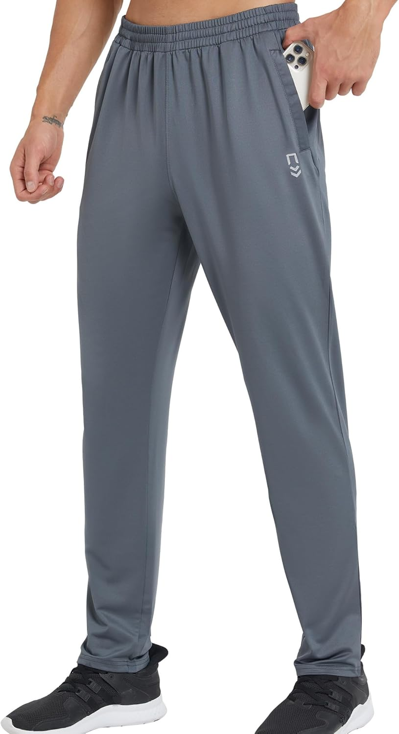 ZENGVEE Sweatpants for Men with Zipper Pockets Open Bottom Athletic Pants for Jogging, Workout, Gym, Running, Training