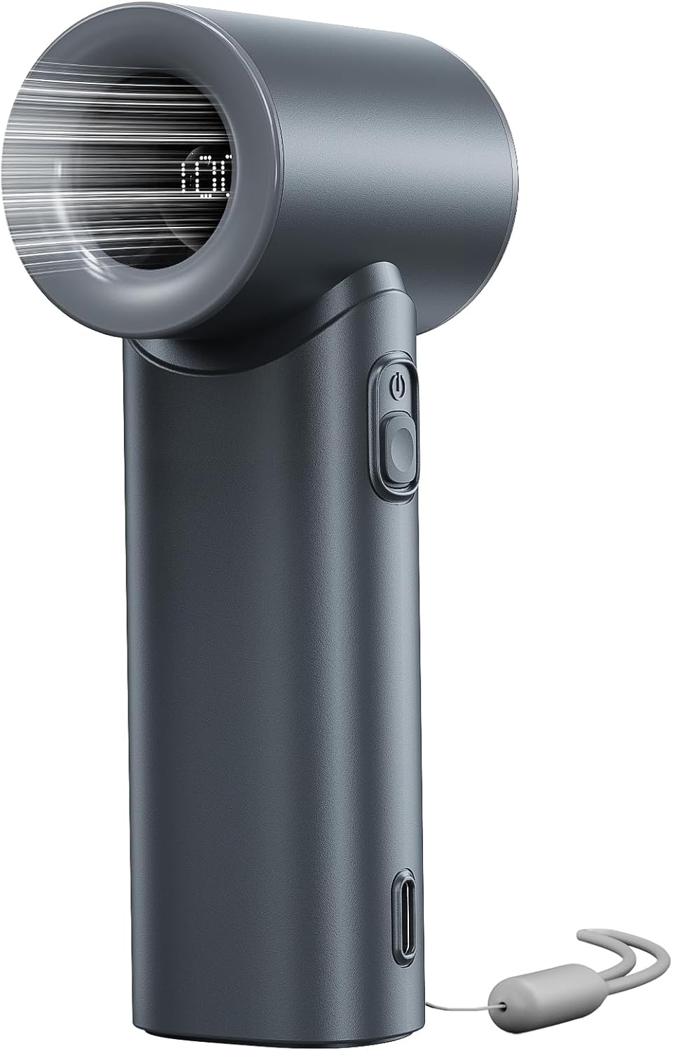 Portable Handheld Mini Fan with Digital Display, 5 Speed Adjustable Personal Fan, Lanyard as Wrist Fan, High-Speed Cooling USB Fan with Rechargeable Battery, for Eyelash Makeup Hot Flashes (Grey Blue)