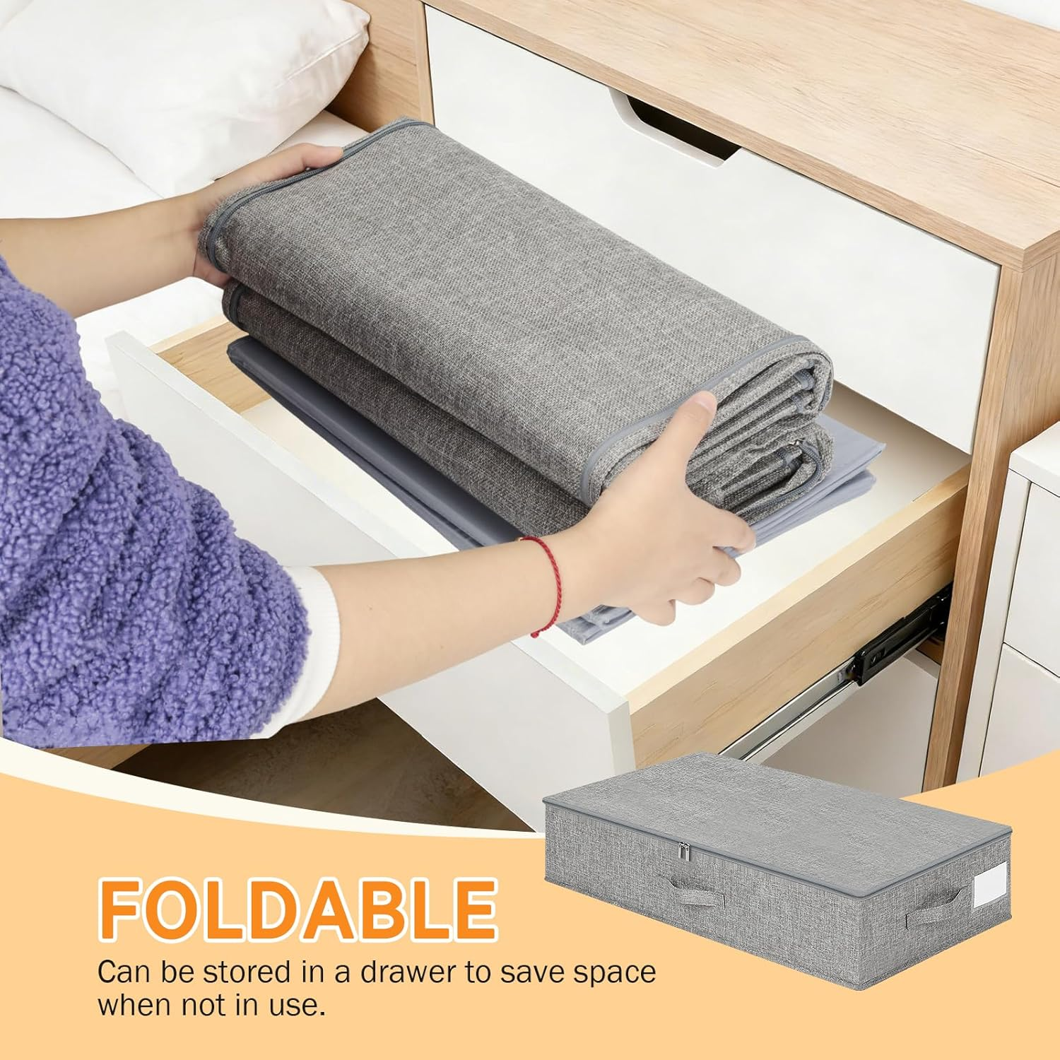 Romon Storage Box with Lid, Pack of 2, 50 L Underbed Storage and Organisation, Made of Reinforced Linen for Dresses and Bedding, Foldable Large Underbed Storage with Label Compartment, Grey image number 1