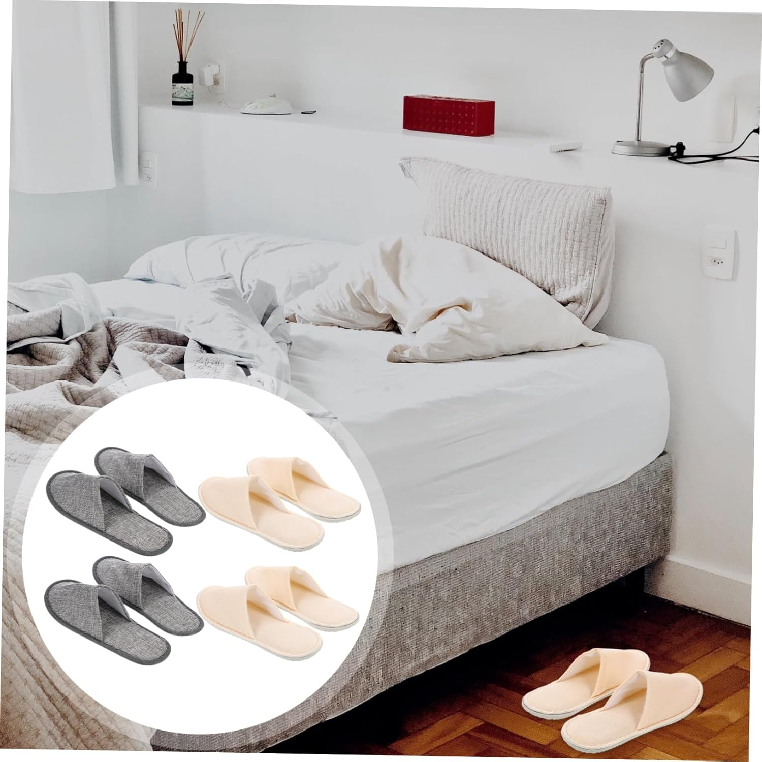 Ipetboom 4Pairs Women Non-Slip Folding Slippers Travel Household Plane Travel Essentials Comfortable for Business Trip image number 1