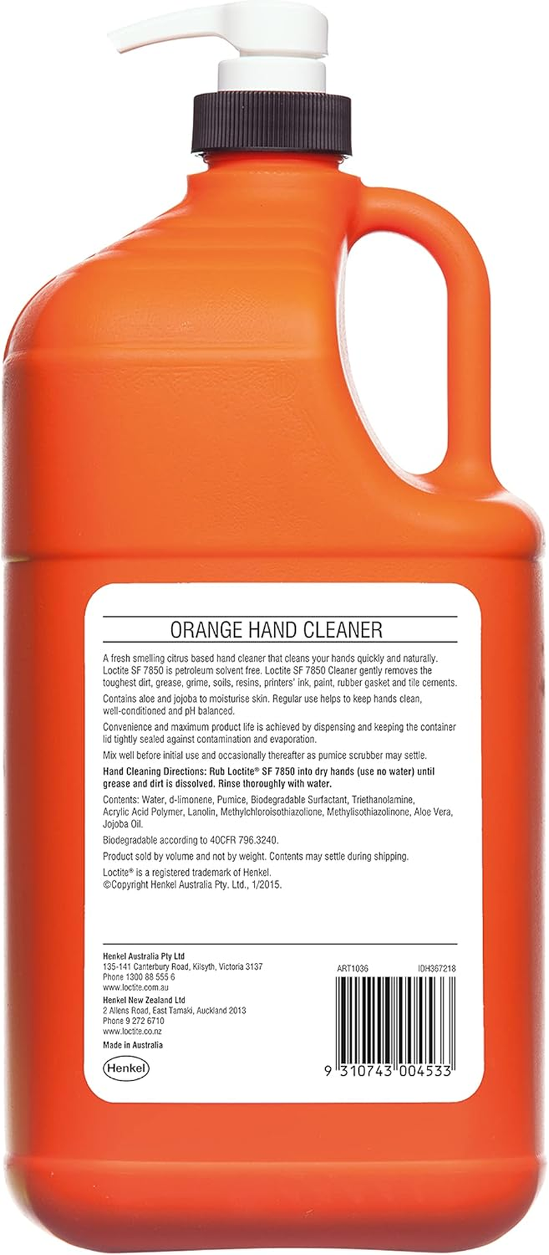 Loctite Yuk-Off Orange Hand Cleaner, Waterless Hand Cleaner, Non Toxic Biodegradable Industrial Hand Cleaner, Fast Orange Hand Cleaner Naturally Scented, 1X4L, 367218 image number 1