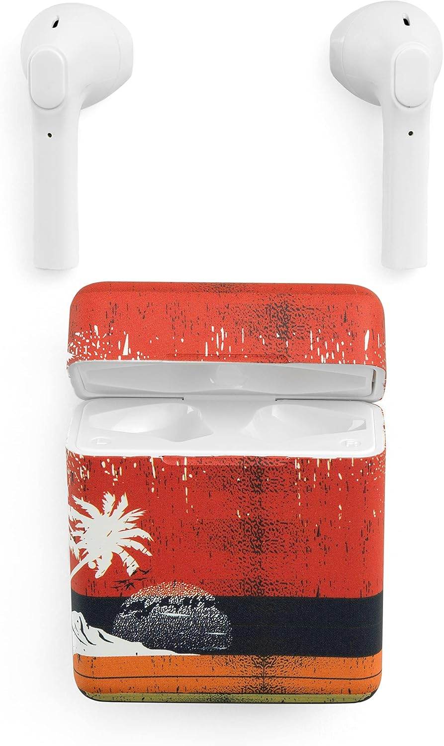 Music Sound Bluetooth Headphones Wireless Capsule in Ear | Wireless Bluetooth Headphones for Smartphones with 5X Charging Box - 3 Hours Autonomy - Built-In Microphone - Pattern Black Lines