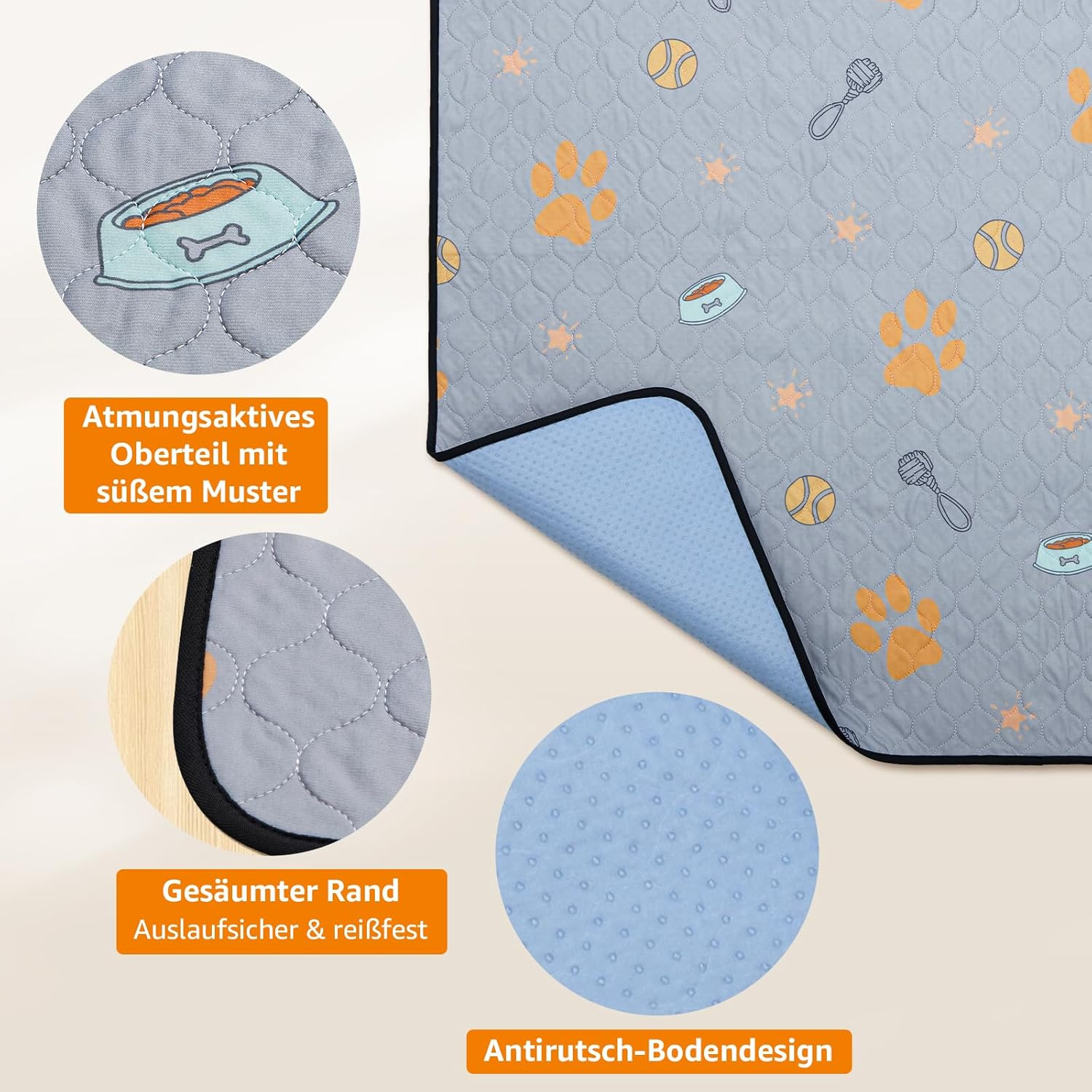 Reusable Puppy Pads, Pack of 2 Super Absorbent PIPI Mats for Dogs, Non-Slip Dog Training Pads for Sofas, Dog Playpens or Car Seats image number 5