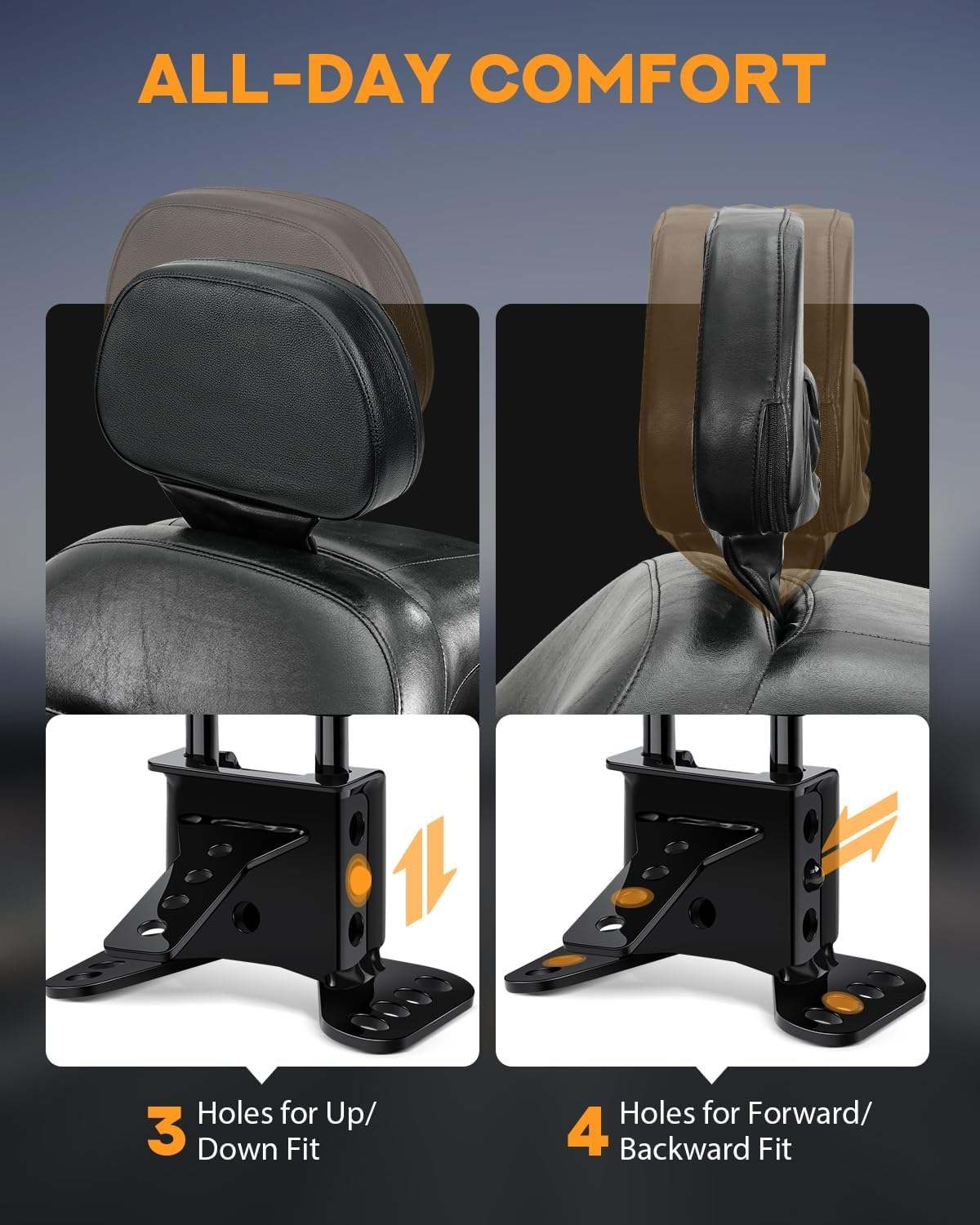 PBYMT Driver Rider Backrest, Adjustable Plug-In Back Rest Fit for Harley Davidson Touring Street Glide Road Glide Electra Glide Road King 1997-2024, Black image number 1