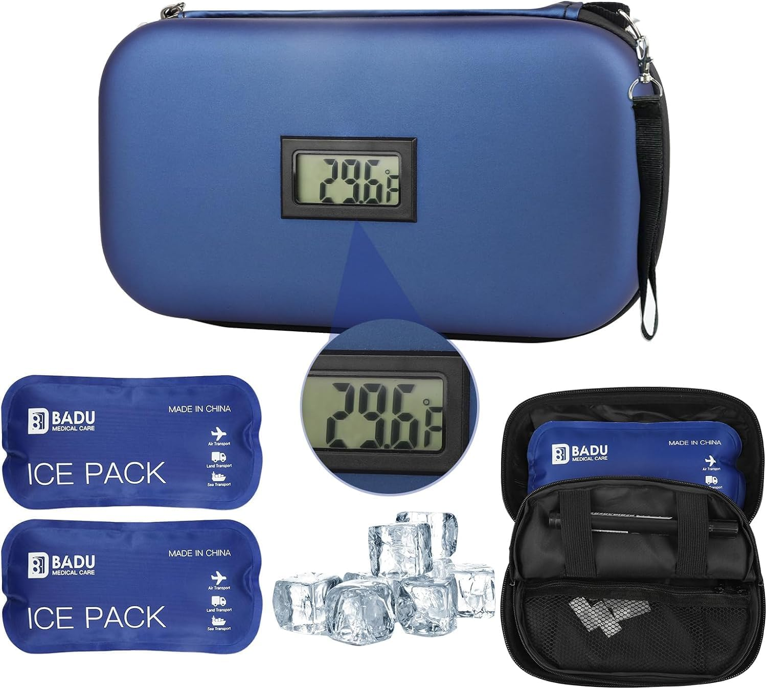 24H Insulin Cooler Travel Case TSA Approved Refrigerated Medicine Cooler for Travel W/Thermometer Temperature Display Diabetic Travel Case Bag W/2 Reusable Ice Packs for Daily Life Trip image number 6