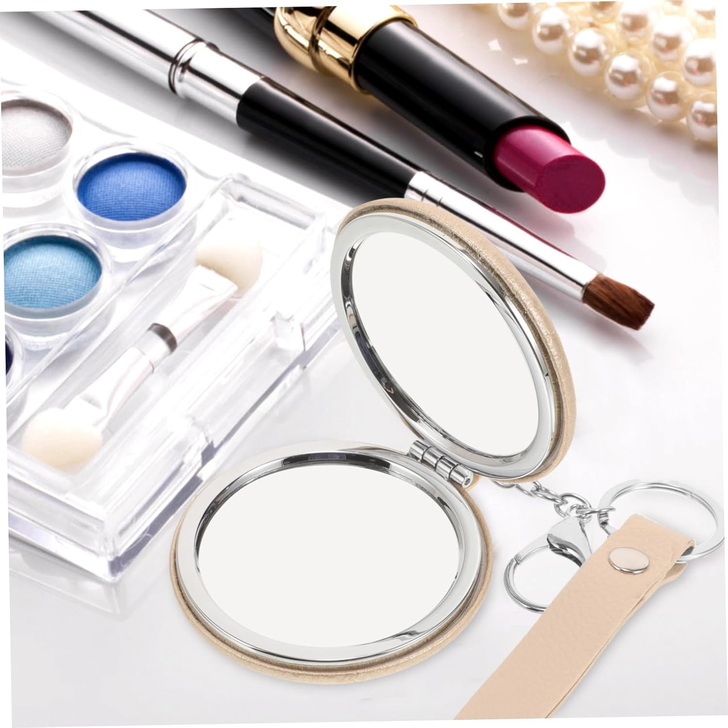 Mikinona Keychain Mirror Keyring Mirror Pendant Portable Double-Sided Makeup Compact for Travel Handbag Wallet Outdoor Use image number 3