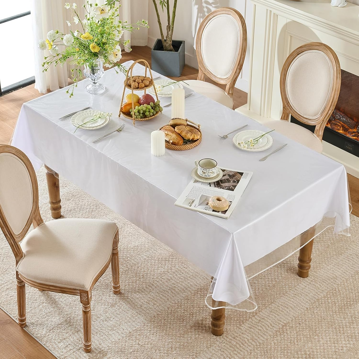 Clear Plastic Tablecloth Rectangle Vinyl PVC Table Cloth 100% Waterproof Oilproof Transparent Stain Resistant Table Cover Protector for Dinning Indoor and Outdoor Uses, 70 X 108 Inch. image number 5