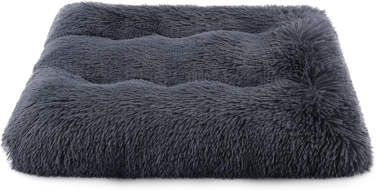 Lucky Monet Small Dog Beds 24" X 18", Fluffy Calming Dog Bed Washable Dog Crate Mat Plush Rectangle Pet Bed with Anti-Slip Backing, Long Plush Pet Beds for Dogs Cats Puppies