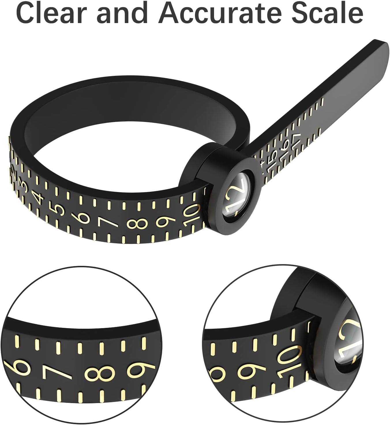 Ring Sizer 1-17 Measuring Tool with Magnified Glass, Reusable Finger Size Gauge Jewelry Sizing Tool USA Rings Size - Black image number 6