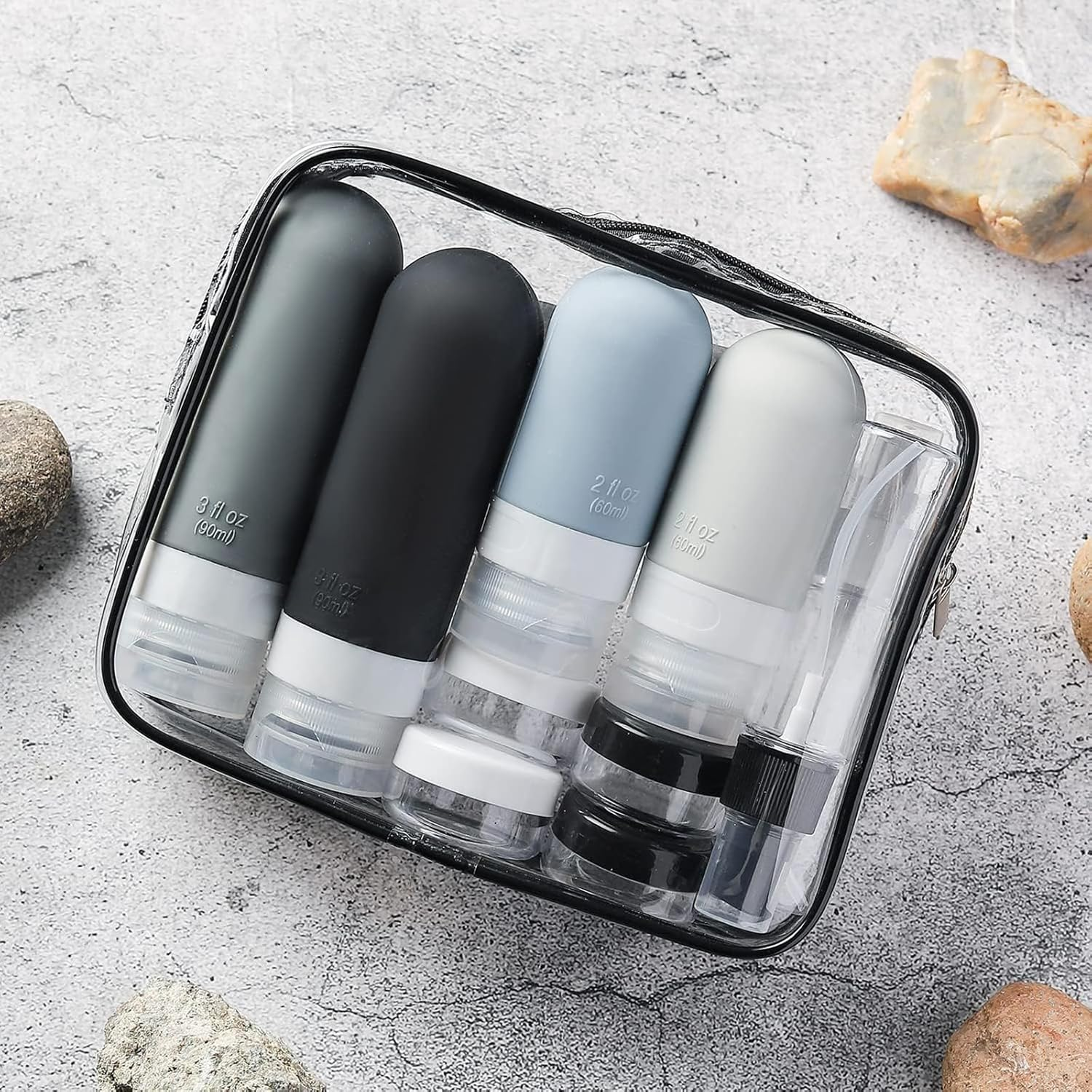 Travel Bottles Set,16 Pack- Beach Change Bottle Set Salt with Clear Toiletry Bag, Resistant Leak Proof Squeezable Containers, Refillable Bottles for Camping/Travel image number 3