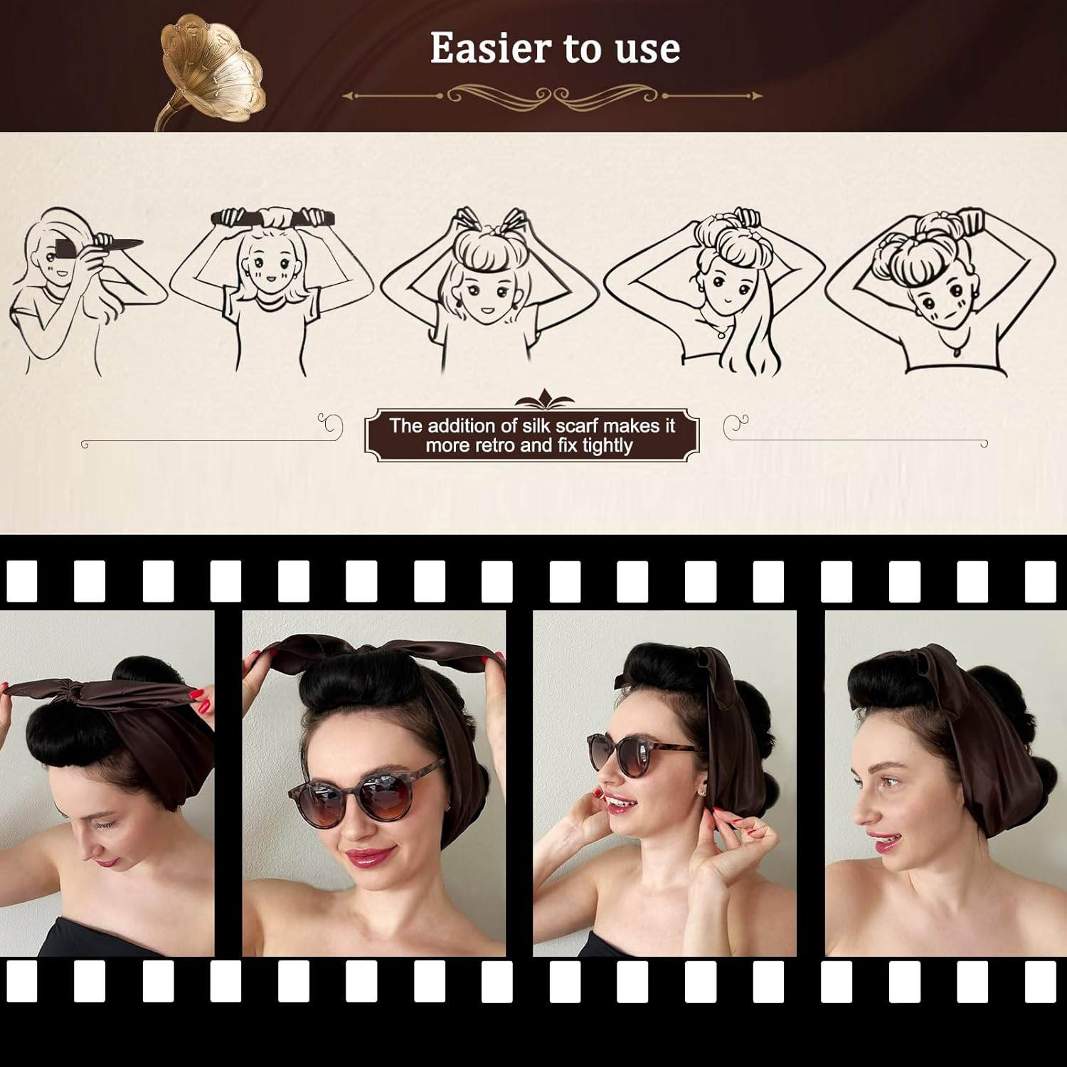 Heatless Curling Rod Headband - 3Pcs-Brown image number 5