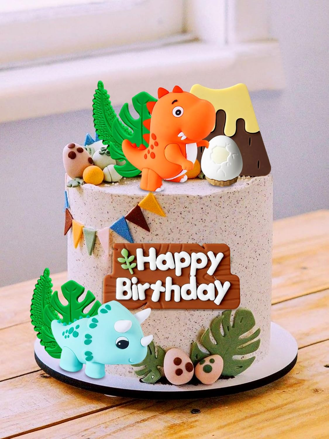 Jevenis Luxury Little Dinosaur Cake Decorations Dinosaur Cupcake Topper Green Rex Three Dino Cake Toppers for Birthday Baby Shower Party Supplies - Brown image number 5