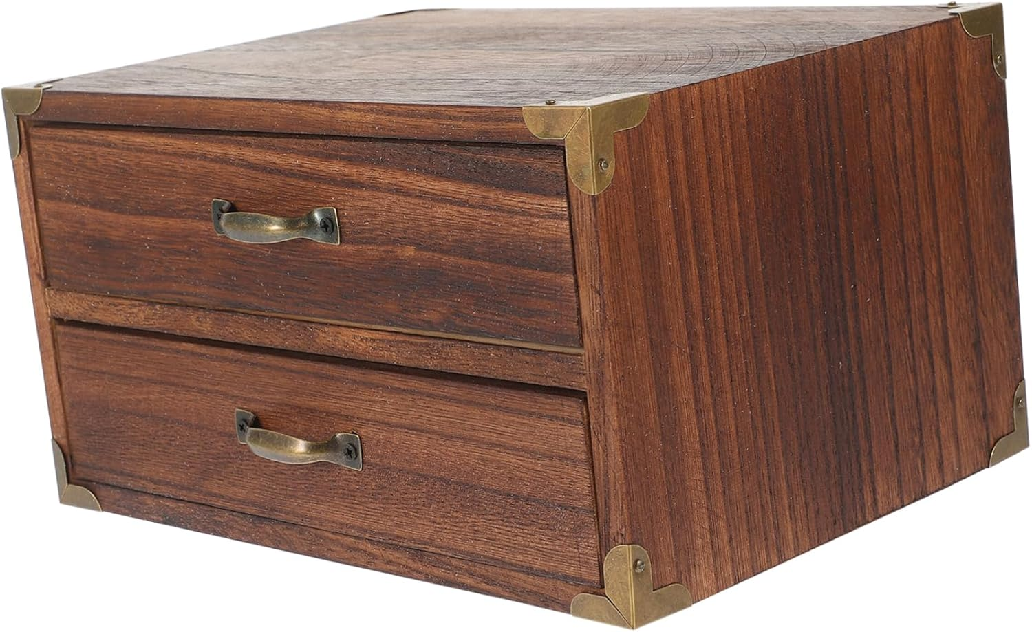 Wooden Drawer Storage Cabinet Two Drawers Desktop Organizer for Stationery Makeup Bedroom Storage Tabletop Style Holder image number 3