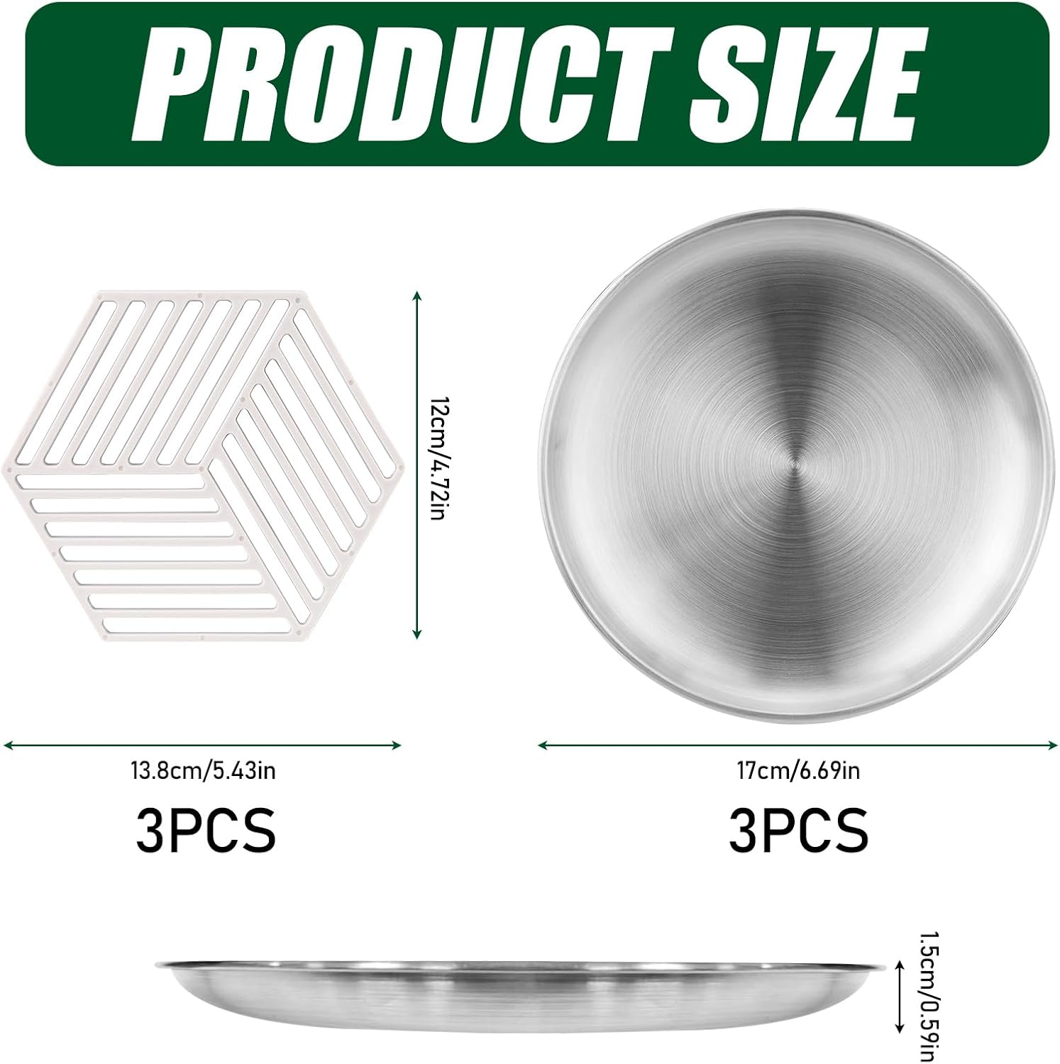 3 Sets of Stainless Steel Cat Bowls Whisker Friendly with Non Slip Silicone Placemats, Shallow Kitten Food Bowl Cat Plates for Wet Food, Suitable for Cats Small Pets (Silver) image number 5