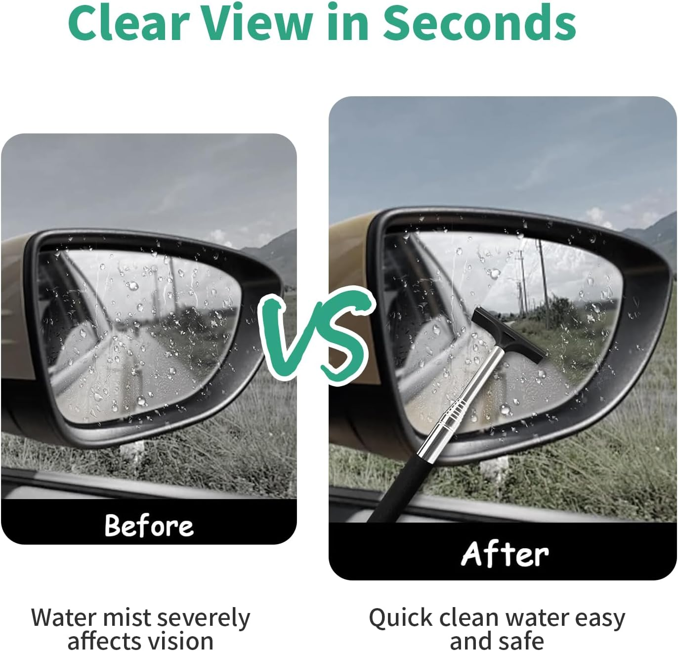 MAEZOE 2Pcs Car Mirror Squeegee with High Efficiency Water and Fog Removal Telescopic Portable Stainless Steel Ideal for Rainy Foggy Driving Perfect for Drivers and Car Enthusiasts image number 3