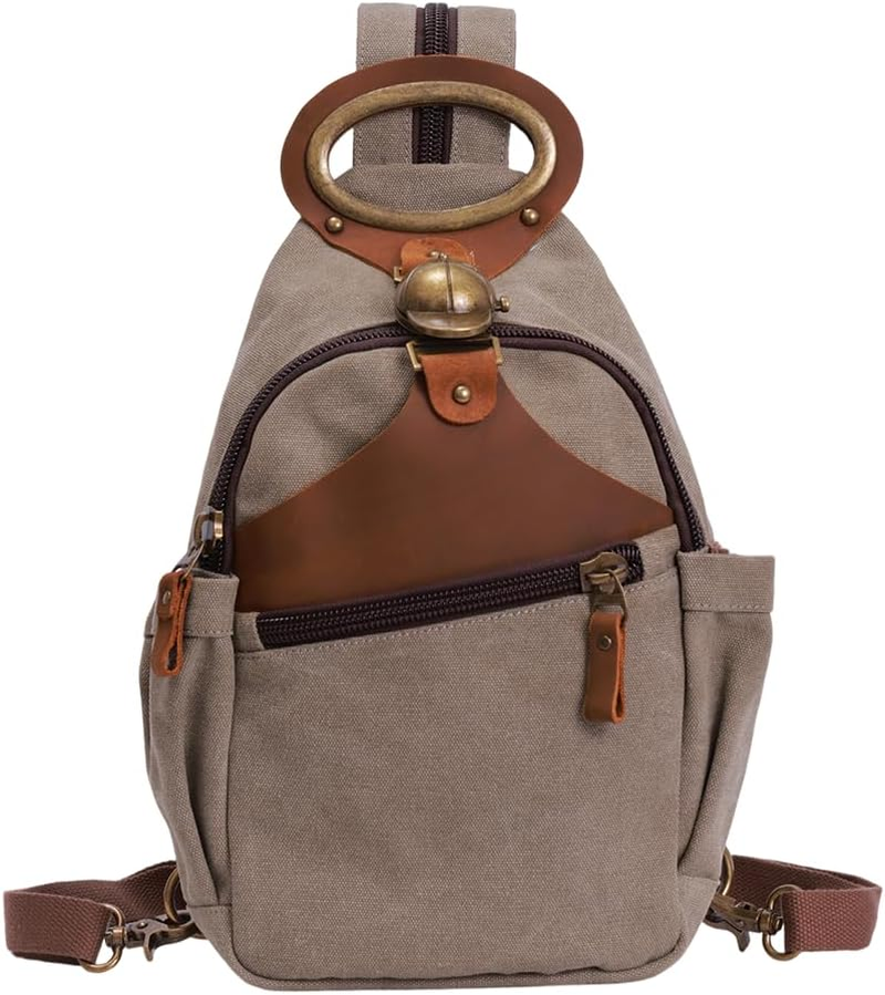 NECTAR YUNBURST Army Green Canvas Leather Compact Multi-Function Gear - Crossbody Backpack/Shoulder Casual Daypack/Versatile Rucksack for Cycling Hiking Travel Outdoor | 40X30X10Cm Unisex image number 1