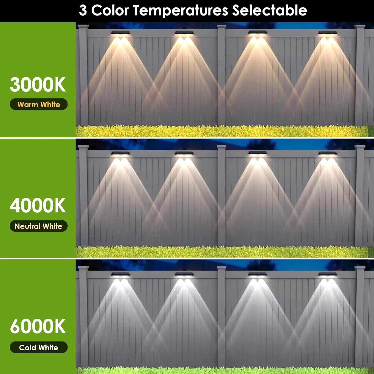 Solar Fence Lights Outdoor - 3000/4500/6500K 3 Mode, Waterproof LED, Fence Light Solar Powered for Outside, Backyard/Railing/Step/Patio/Wall and Home Improvement(8 Pack)