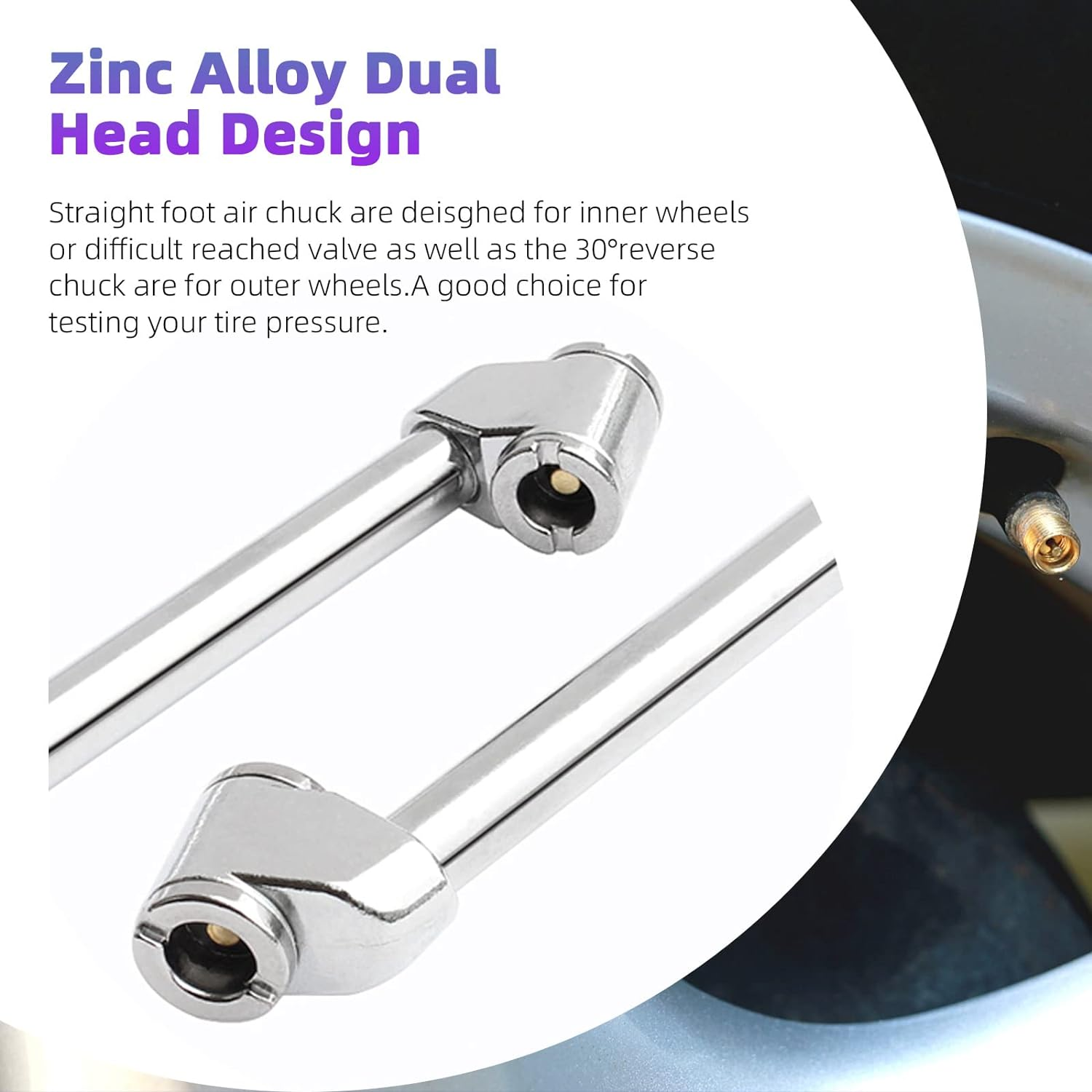 Swpeet 1Pcs Silver Truck Tire Pressure Gauge, Heavy Duty Dual Head Air Pressure Gauge, Straight-On Foot Dual Head Chucks, Pen Tire Gauge Range 10-150PSI 100-1000Kpa for Car Truck