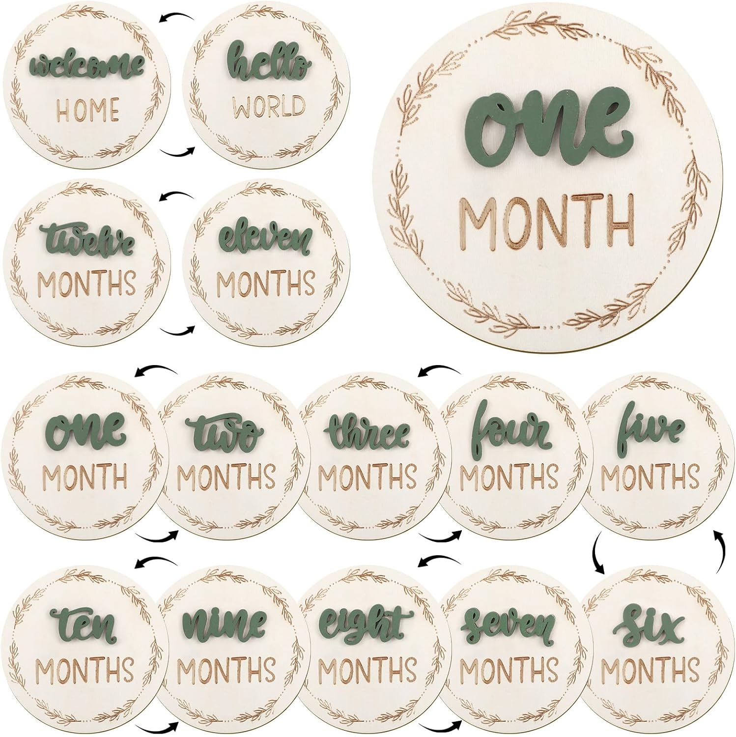 7 Pcs Baby Monthly Milestone Cards Sign, Double Sided 3D Baby Milestone Signs Baby Growth Cards Milestone Wooden Circles for Baby Boy Girls 1-12 Months Baby Milestone Pictures (Double Sided)
