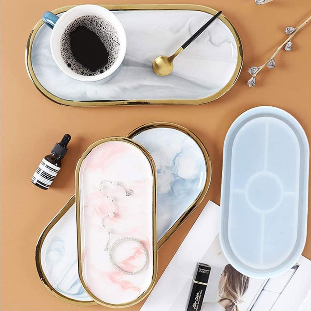 DIY Resin Moulds Craft Set - Oval Creative Jewelry Making Silicone Mould Plate Tray for Epoxy Resin Casting - Ideal for Home Decoration, Art Projects, Handmade Gifts - Reusable, Non-Stick Mold (2PCS)