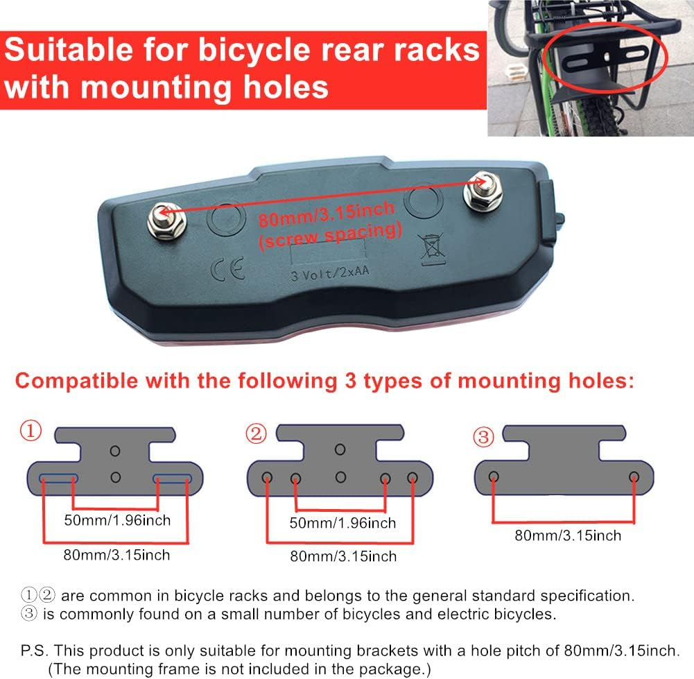 Bike Tail Light, Bicycle Rear Reflector Tail Light for Luggage Rack Aluminum Alloy Reflective Taillight, 80Mm Screw Mounted/Easy Release (Battery NOT Included) image number 2