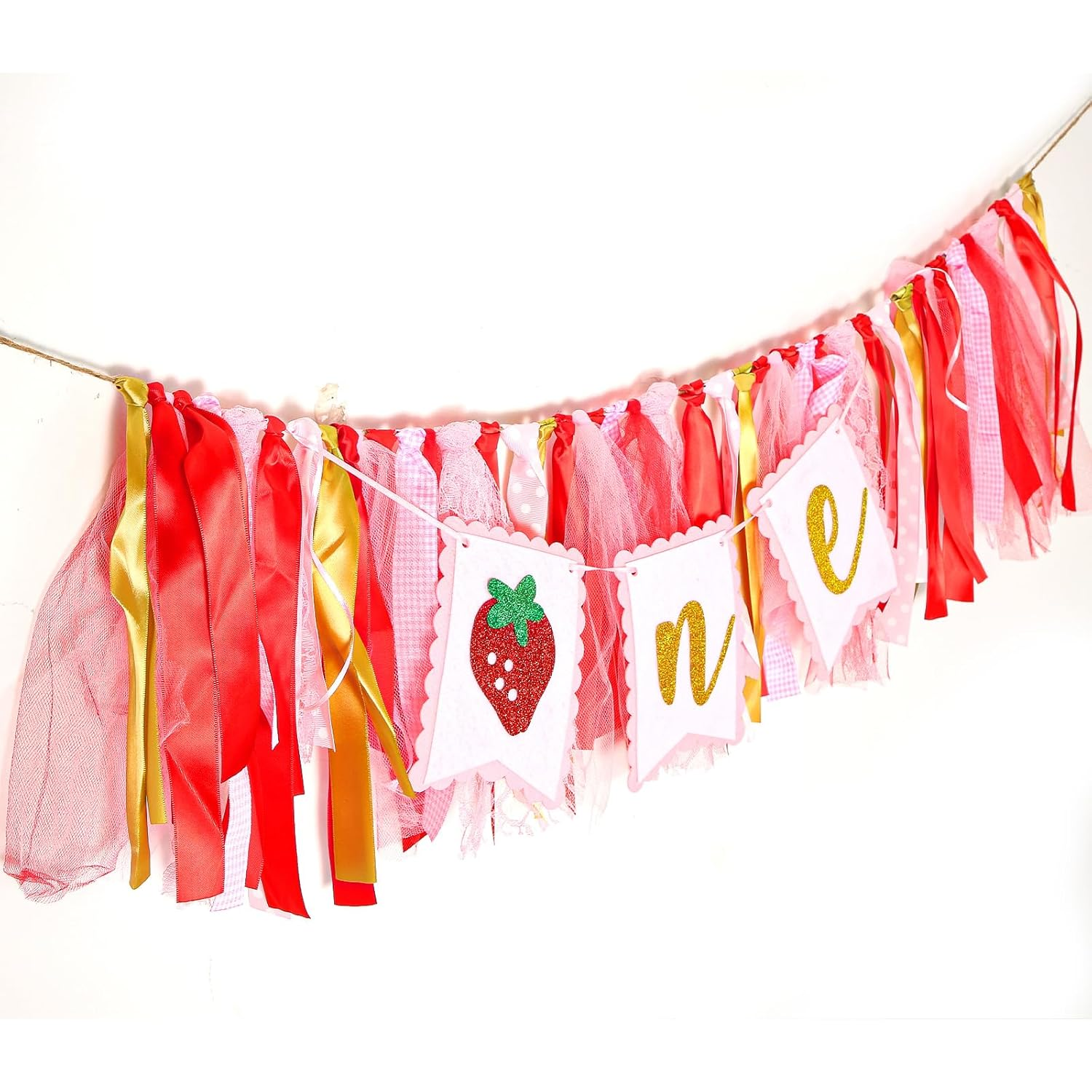 Strawberry One Birthday High Chair Banner, Cute Strawberry First Birthday Banner Sweet One High Chair Banner Strawberry First Birthday Decorations Photo Prop for Kids image number 1