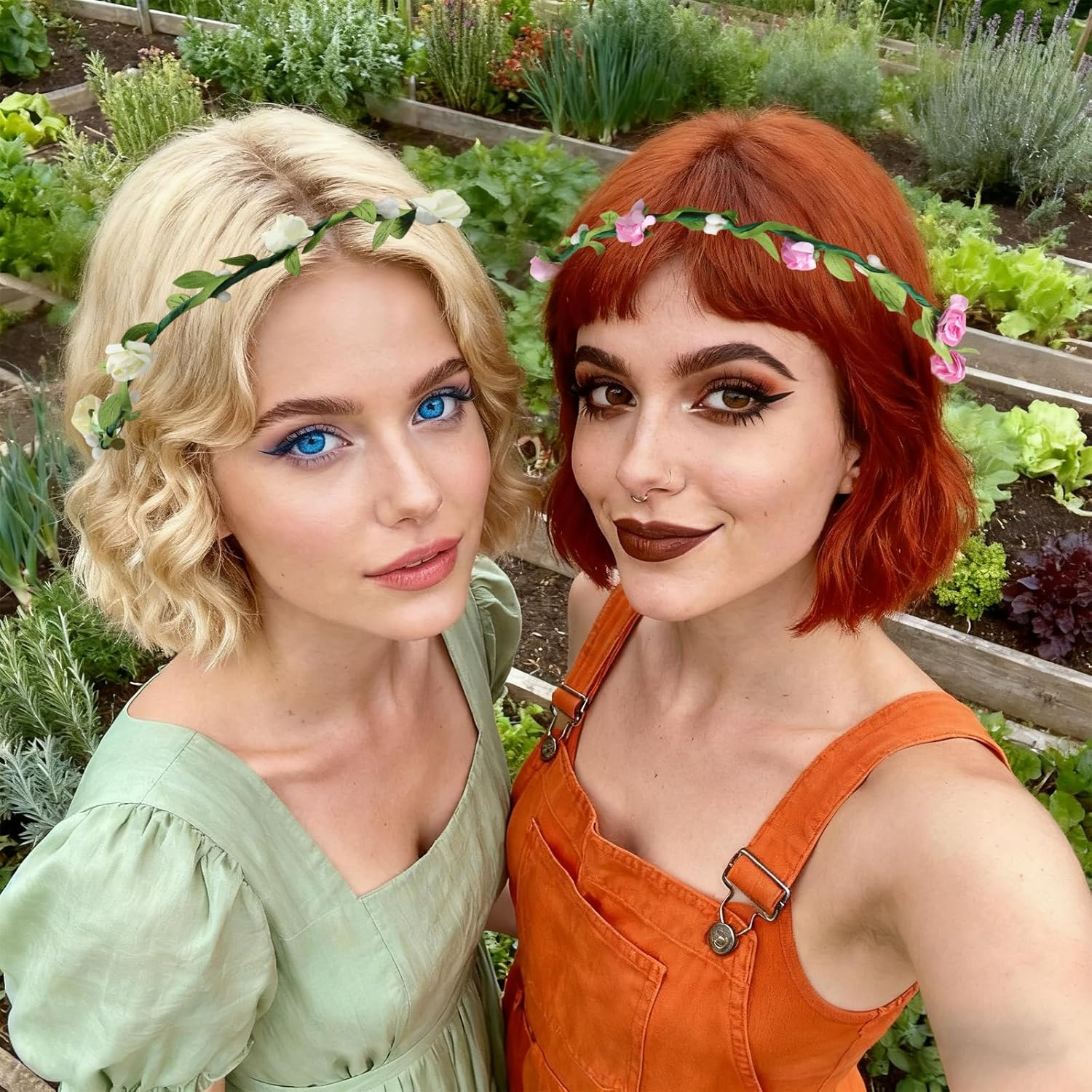 Srotmirw 4 Pcs Flower Crown with Rose for Women Girls for Halloween Hair Accessories in Pink Blue Purple and White image number 5