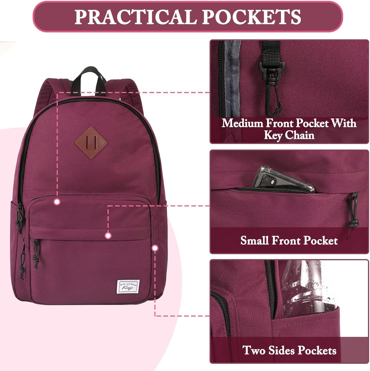 KASQO School Backpack, Lightweight Water Resistant Backpack for Men Women Classic Daypack Kids Bookbag Travel Rucksack Bag for Teens College, Camping, Work