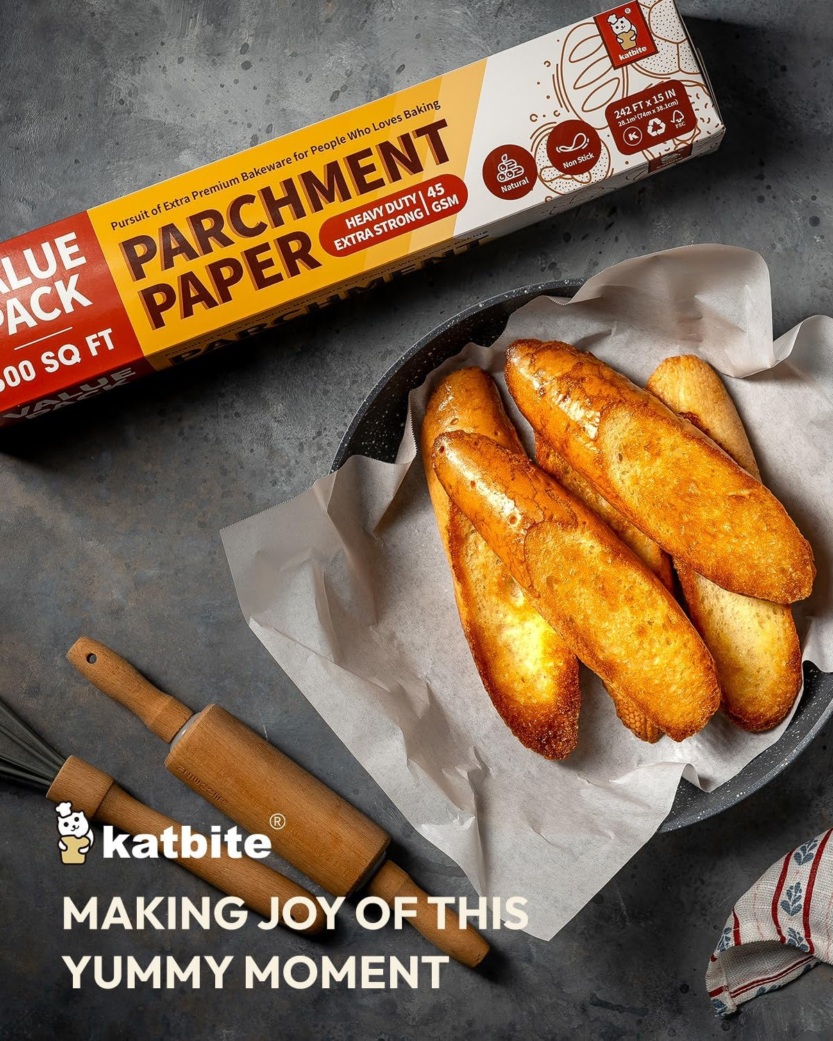 Katbite Baking Paper Roll 38Cm X 74M Heavy Duty Baking Paper Roll Non-Stick Baking Paper Roll for Baking, Cooking, Freezing, for Oven, Kitchen, Air Fryer - 15X242-W image number 6