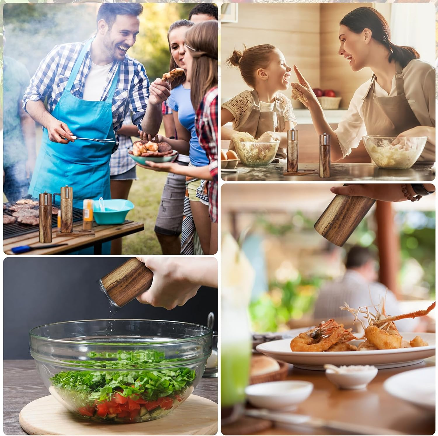 Wood Salt and Pepper Grinder Set,Salt Pepper Mill Grinder,Salt Grinder Set,Cylindrical Grinder Acacia Wood Pepper Mill Ceramic Core Manual Pepper Grinder image number 3