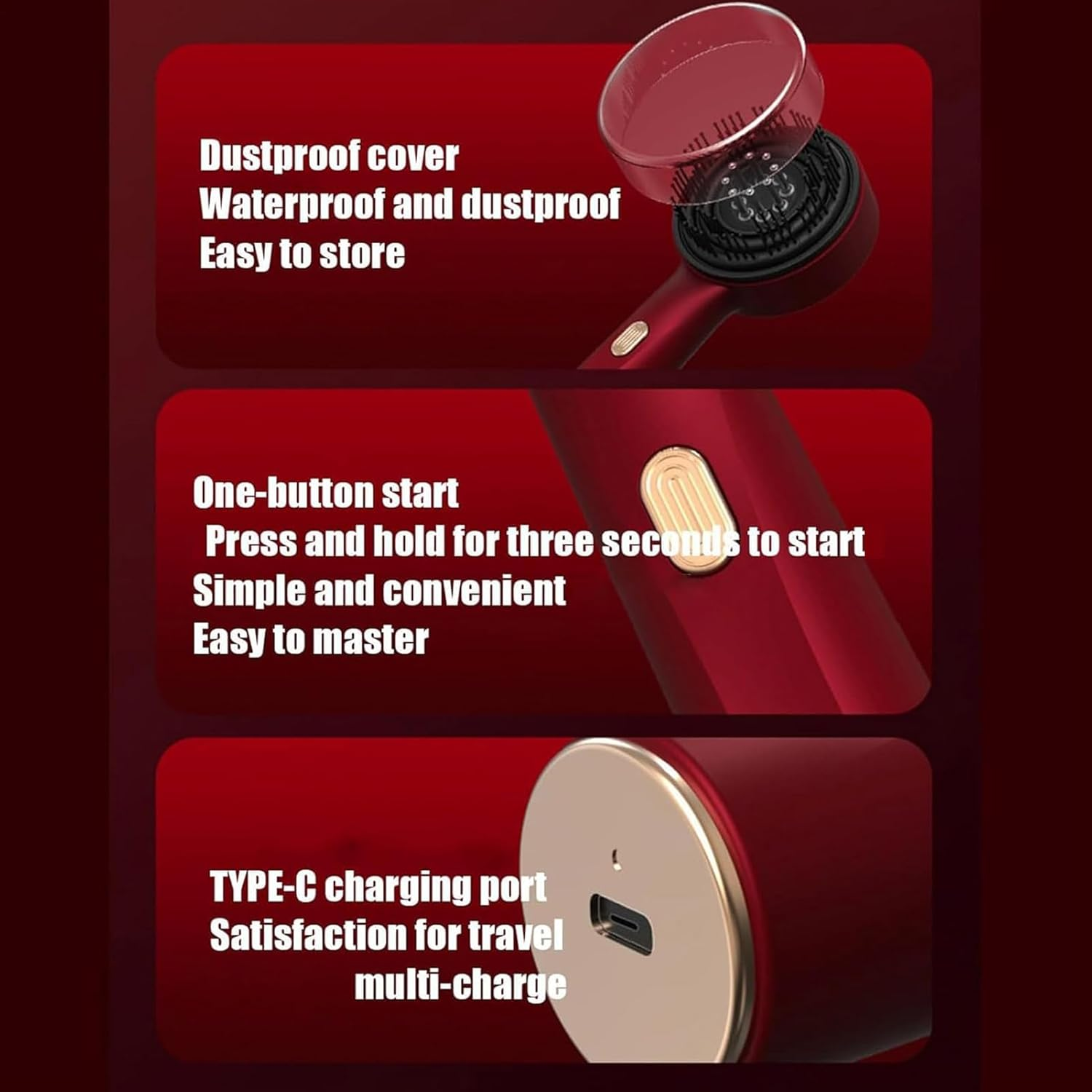 Electric Scalp Massage Comb - Electric Hair Brushes for Hair Growth, Massager Scalp Massager Massaging Brush for Stimulates Growth - Dark Gray Colour image number 4