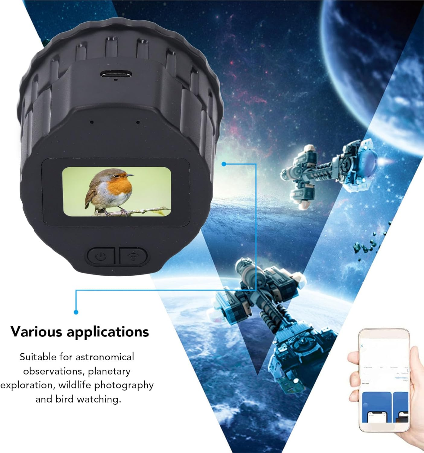 Wifi Electronic Eyepiece, Wifi Telescope Camera Eyepiece for 0.94 to 1.97 Inch 24 to 50Mm Microscopes Monocular Binoculars, HD 4MP Digital Eyepiece 1.5 Inch TFT Screen (No Memory) image number 6