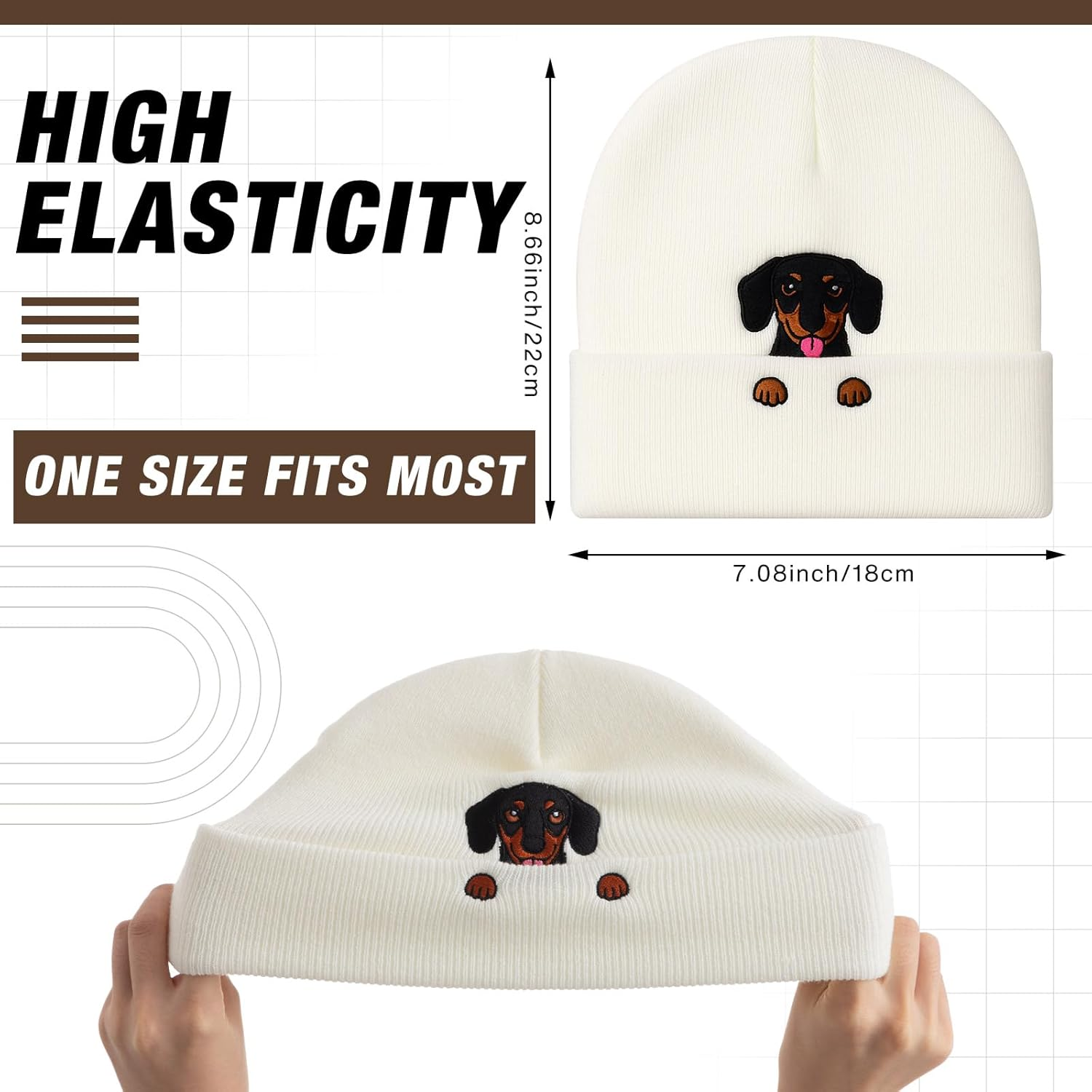 Chicingyou Christmas Dachshund Beanie Hat Gift Men Women Weiner Dog Lover Winter Knit Hat Embroidered Xmas Stocking Stuffer