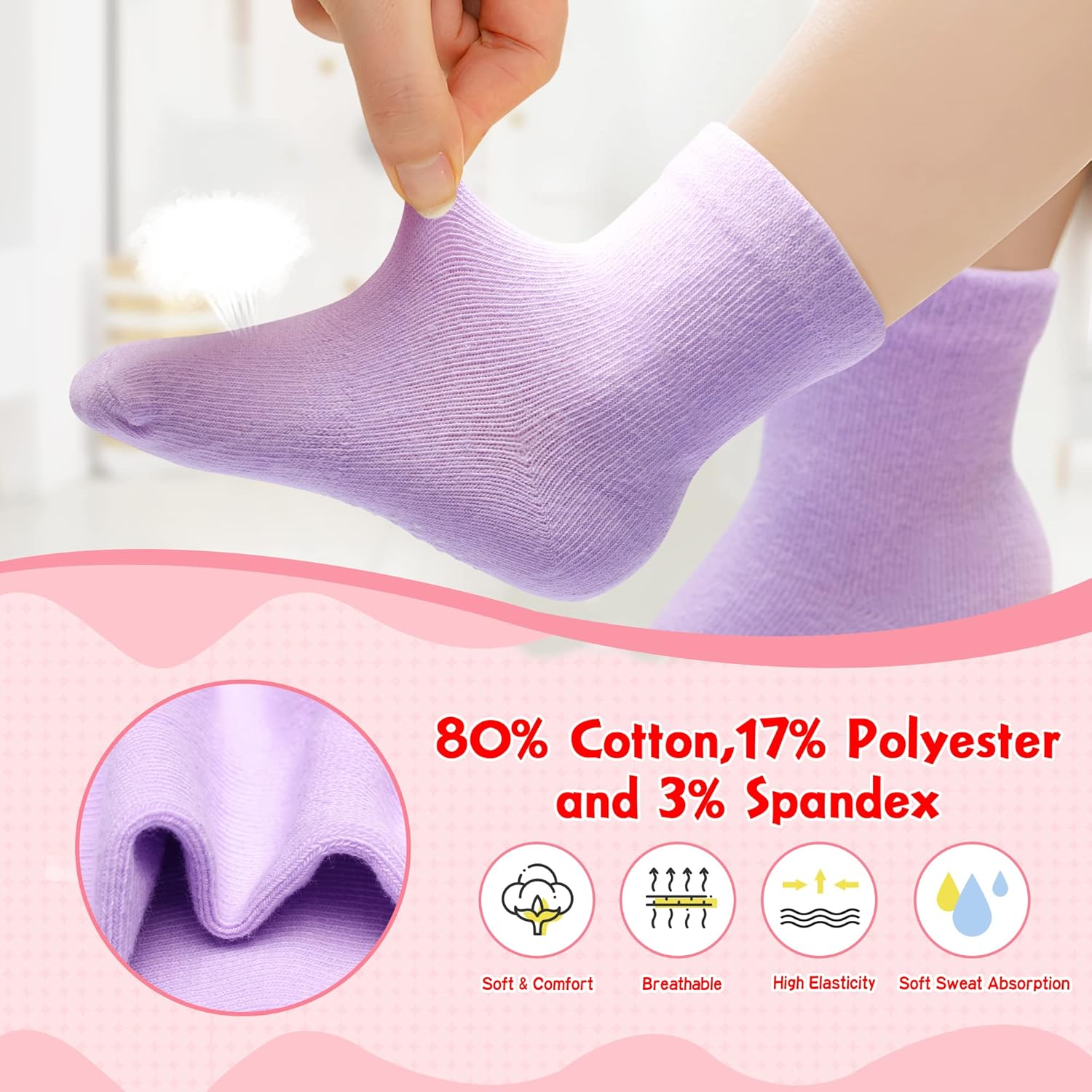 Hyzgb 12 Pack Non Slip Kids Toddler Baby Socks with Grips for 1-7 Years Boys Girls Cotton Crew Socks Multi Colors image number 3