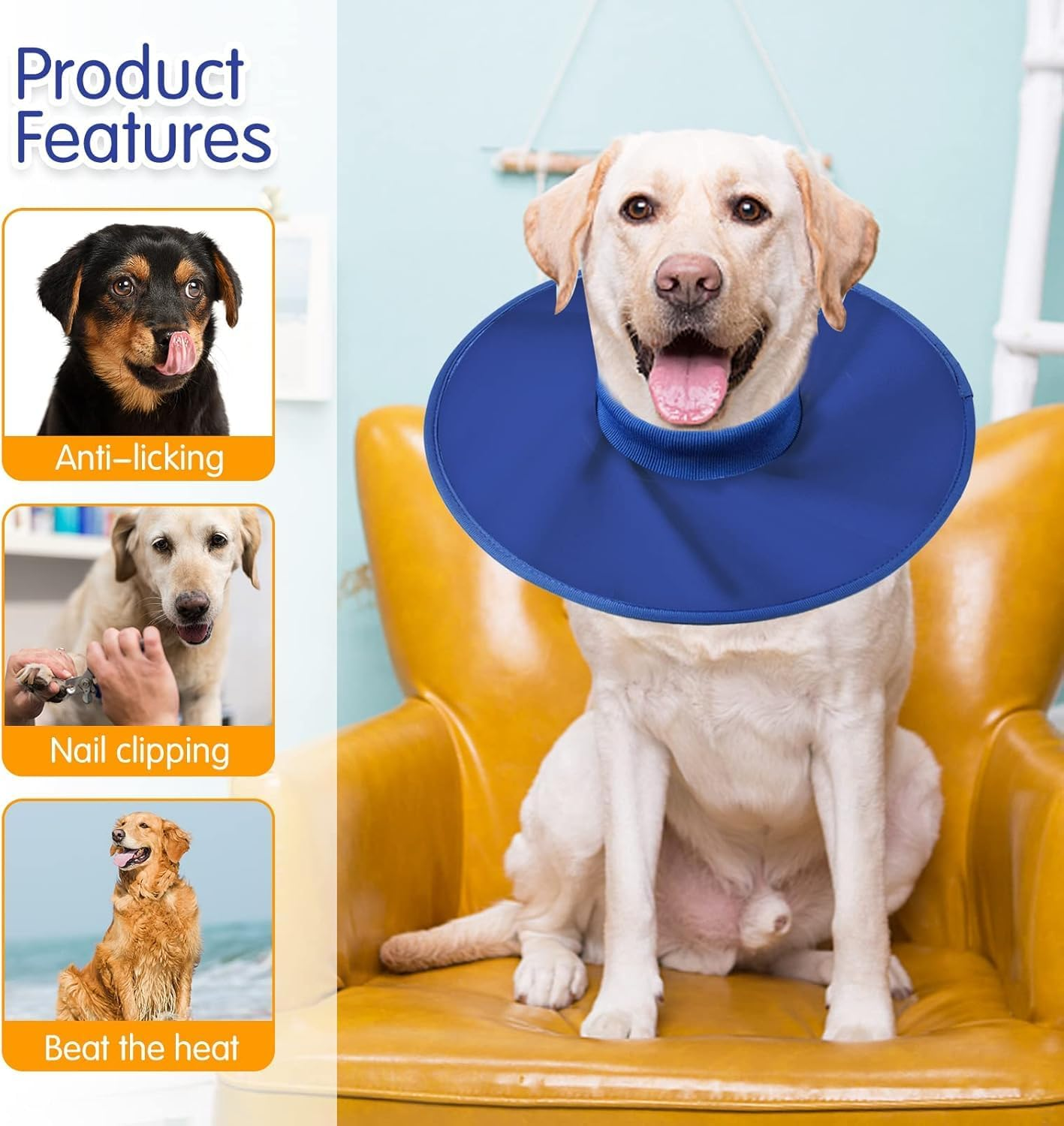 Dog Recovery Collar,Dog Soft Cone Collar Alternative after Surgery,Adjustable,Breathable Collar for Large/Medium/Small Dogs Cats (Royal Blue, S) image number 3