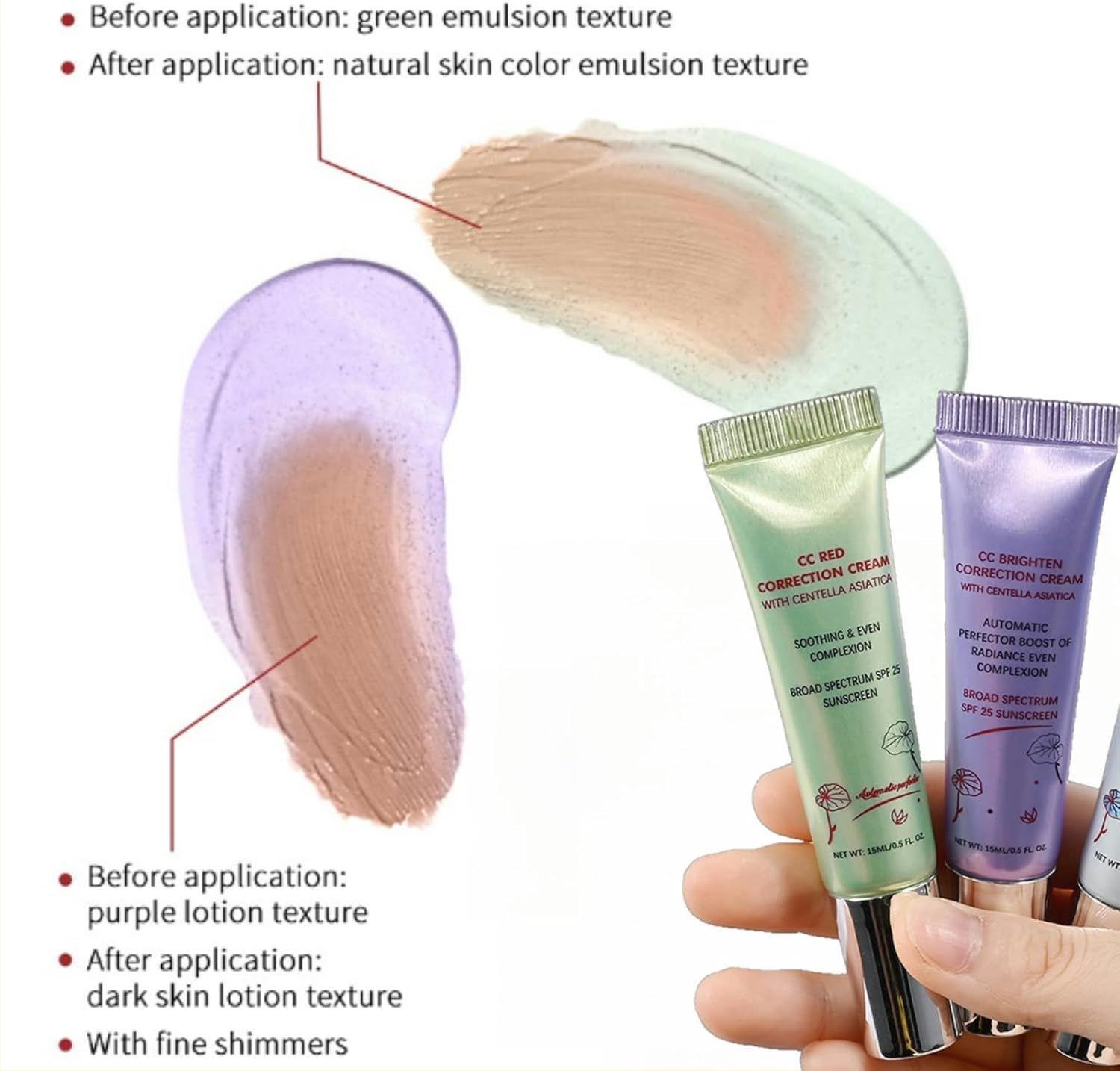 CC Cream with SPF 25, Lightweight Hydrating Foundation, Evens Skin Tone & Refines Texture, 15Ml/0.5Fl.Oz, Moisturizing Concealer & Pre-Makeup Primer for All Skin Types - Green image number 4