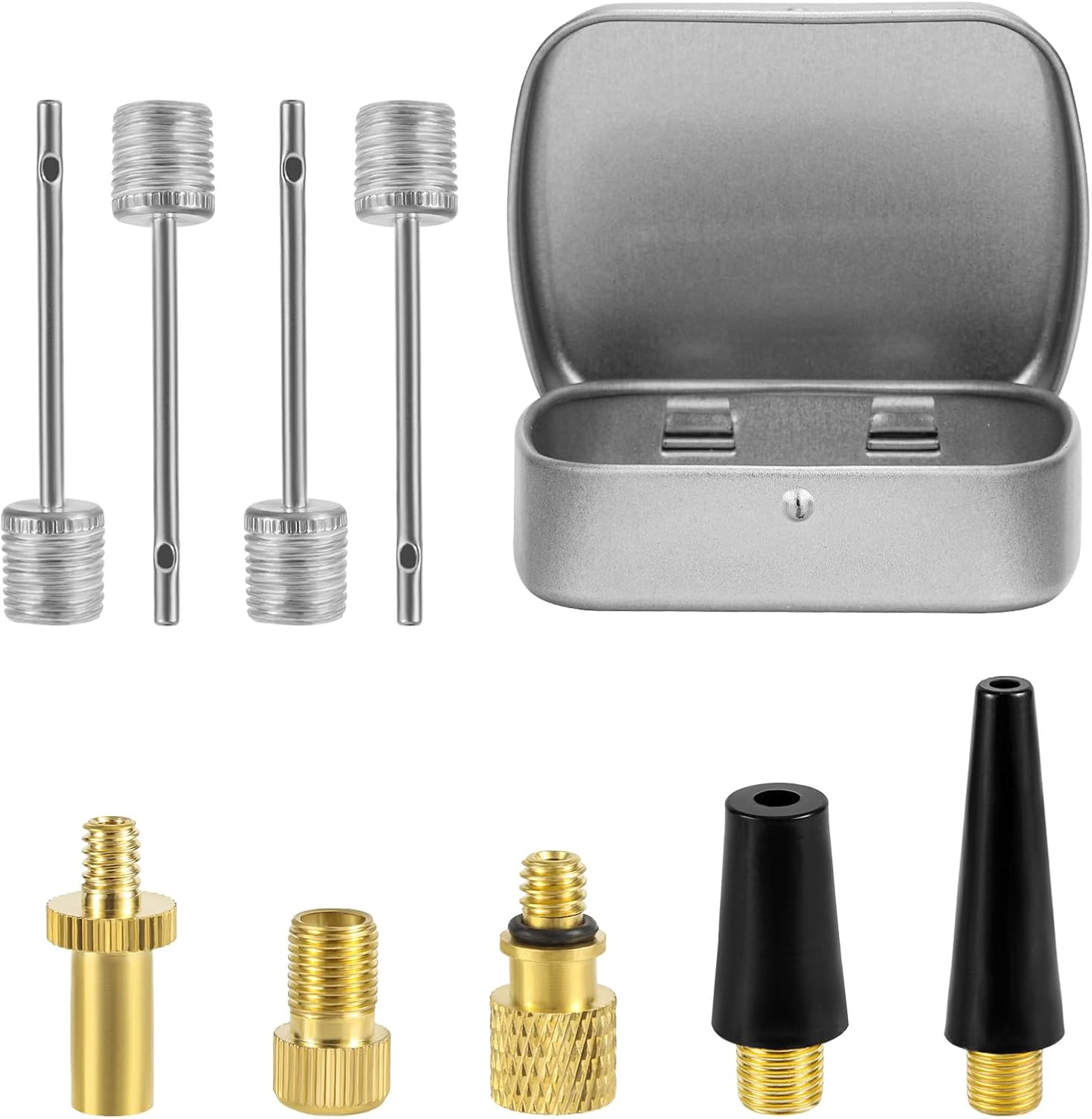 NQEUEPN 9Pcs Bicycle Valve Adapter Set, Brass Bike Tire Valve Adapter with Ball Pump Needles Inflation Nozzle Air Inflator Adaptor Bike Pump Tool for Presta Schrader Bikes Sports Balls image number 1