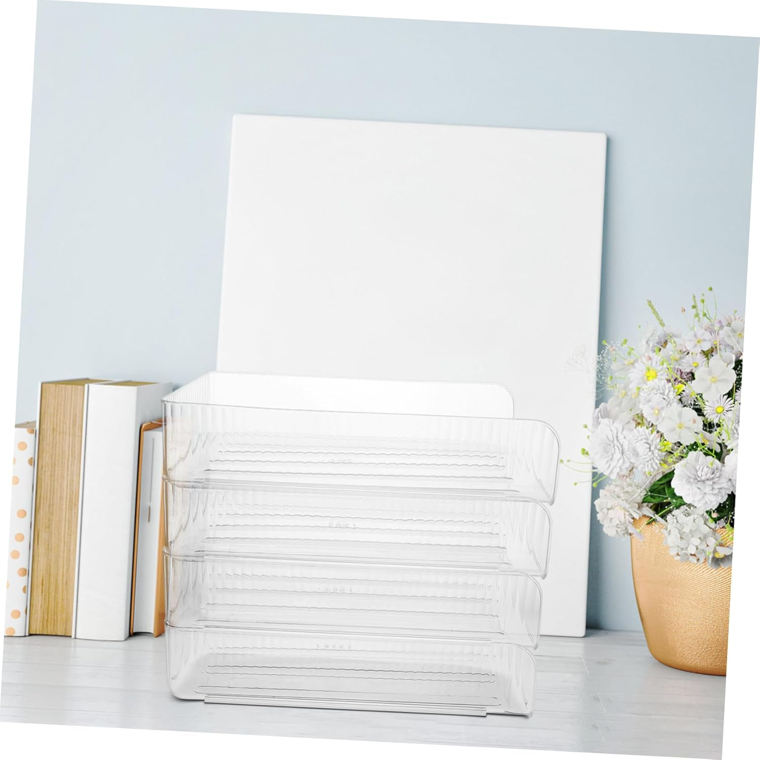 NUOBESTY 4Pcs Stackable Storage Desk Accessories Tray Document Tray for Desktop File Holder Paper Storage Rack Letter Holder Book Rack image number 4