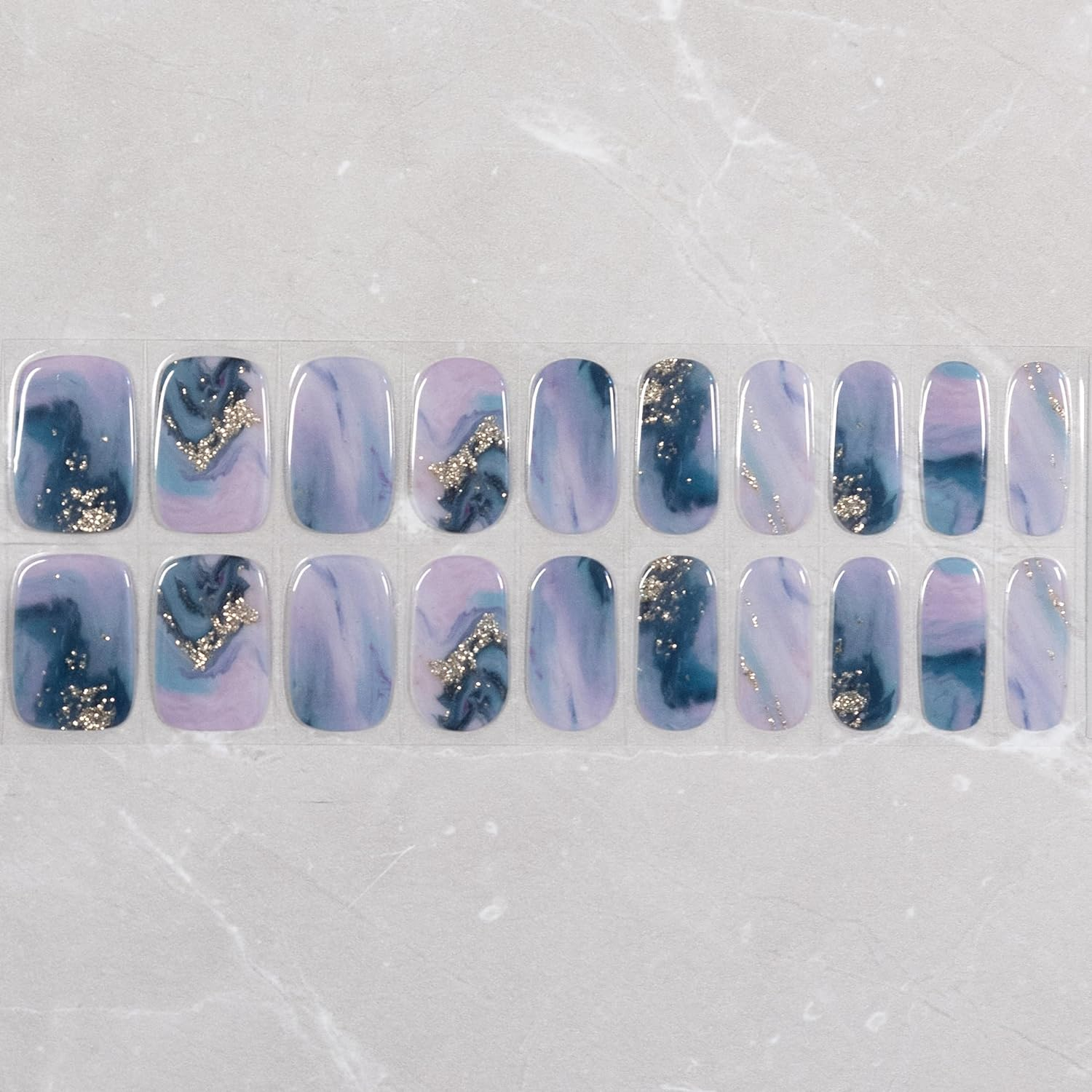 Wilana Gel Nail Stickers - Long-Lasting Semi-Cured Gel Nail Strips - Blue and Purple Marble with Glitter (Airlie) image number 2