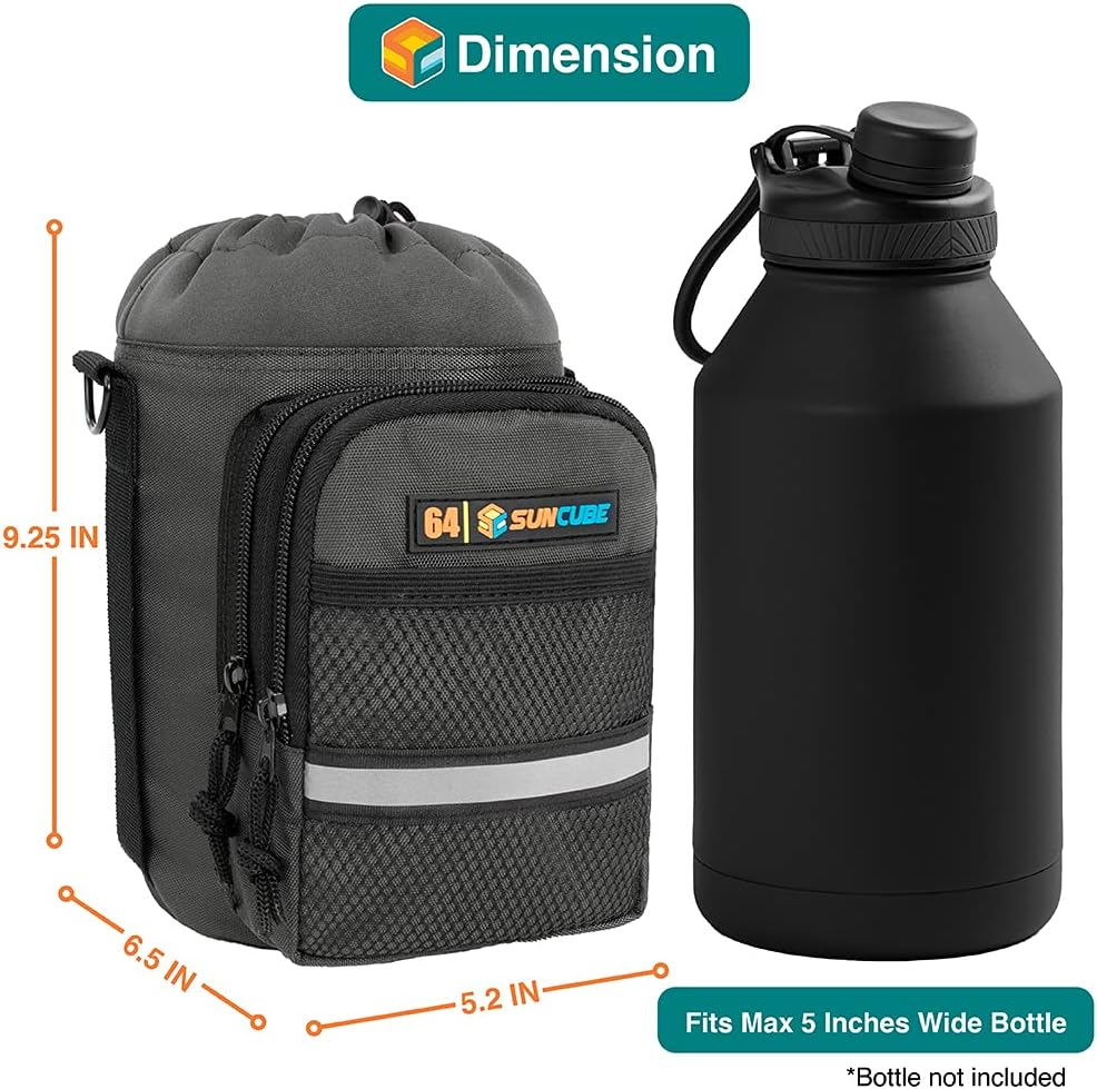 SUN CUBE Water Bottle Carrier with Strap, Insulated Water Bottle Carrier Bag with Phone Pocket Pouch, Sleeve Sling Purse Crossbody Bottle Holder for Walking, Sports, Hiking Accessories, Gray 64Oz image number 2