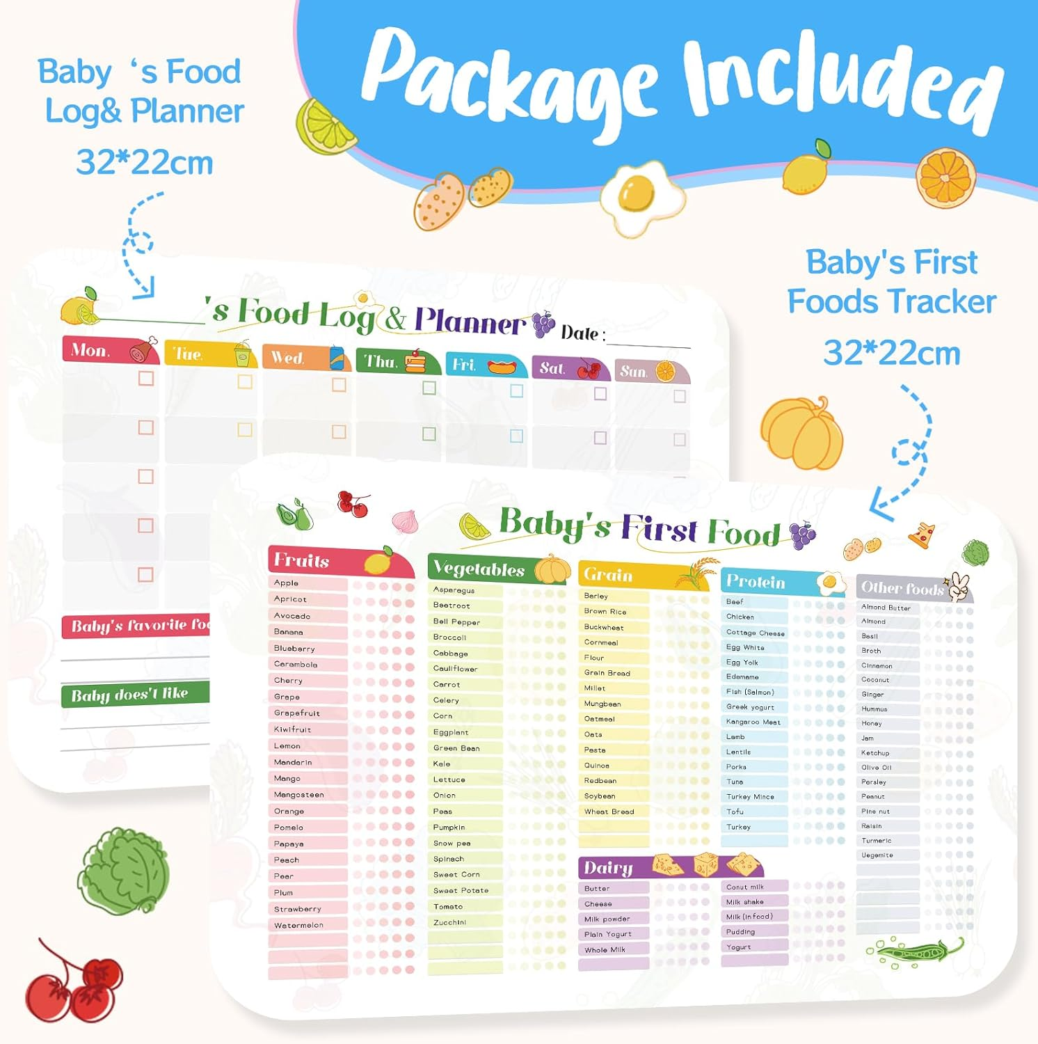 Baby Food Tracker Magnetic Chart &ndash; 100+ Aussie First Foods Checklist | Reusable Fridge Whiteboard for Weaning, Allergies & Meals (6M+) | 2 Markers & Eraser Included image number 2