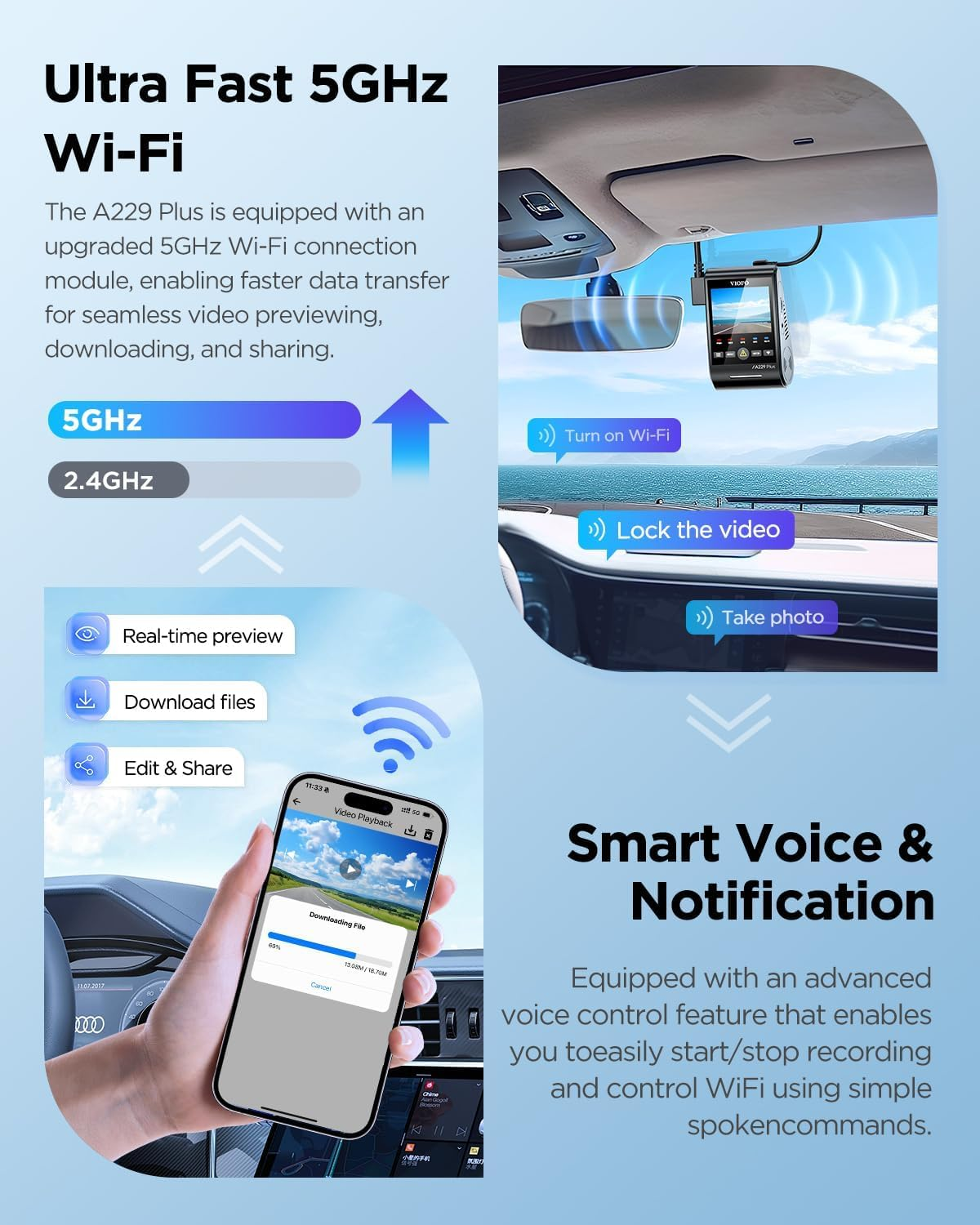 VIOFO A229 plus Dash Cam with Dual STARVIS 2 Sensors, 2 Channel HDR, 1440P+1440P Front and Rear, Voice Control Car Dash Camera, 5Ghz Wi-Fi, Ultra-Precise GPS, 24 Hours Parking Mode, Support 512GB Max image number 3