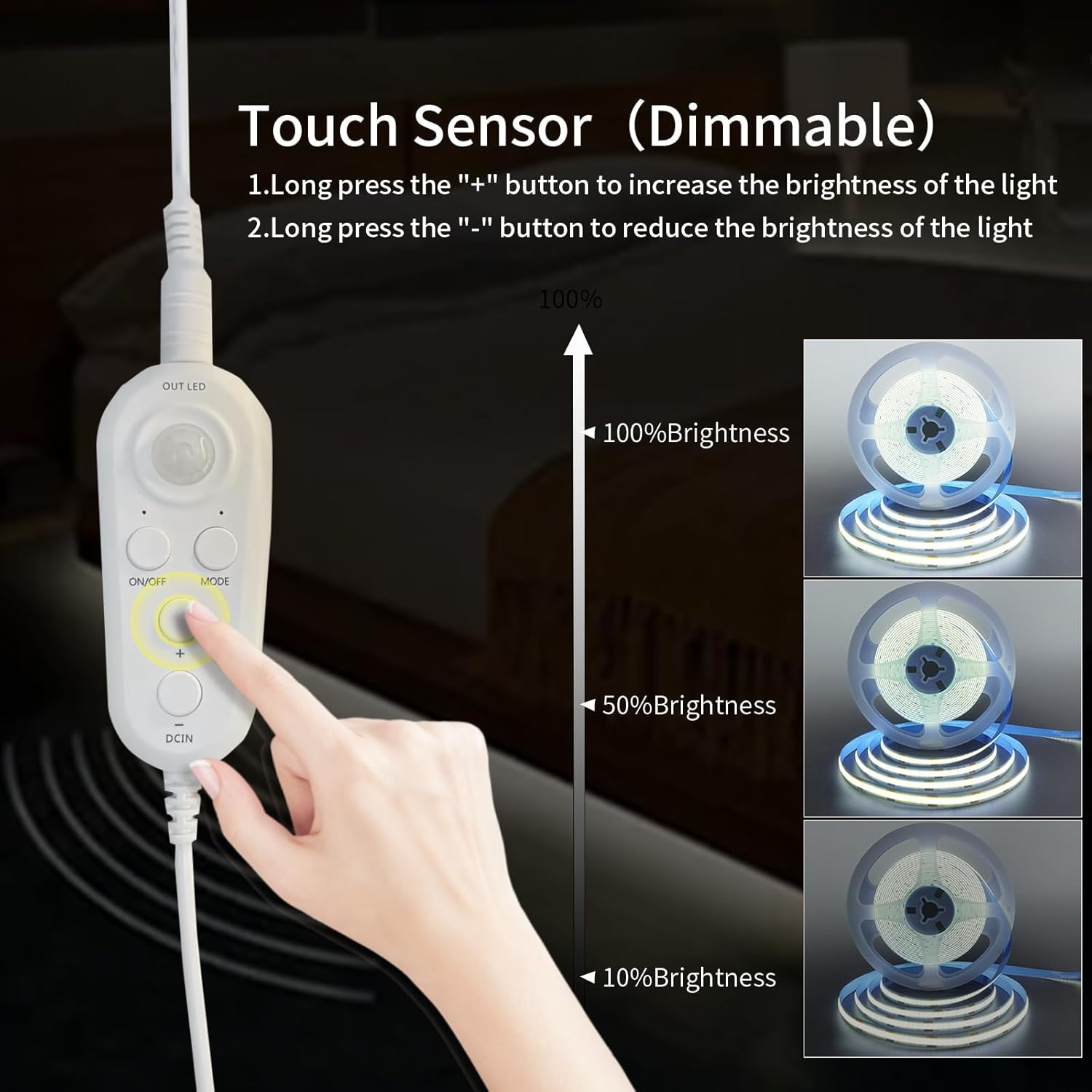 Clearhill 5V USB Motion Sensor Dimmable Flexible LED Strip Lights,9.84Ft/3M,Cool White 6500K Bright Lights,8Mm Width,320Leds/M,Not Waterproof IP 20,For Closet Light Bedroom Cabinet Stair image number 1