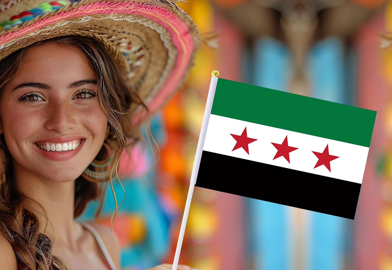 Syrian Revolution Handheld Small Flag Set,10 PCS 5&times;8 Inch Mini Former Syria Hand Held Banner,Tiny Digital Printed Polyester Banner image number 3