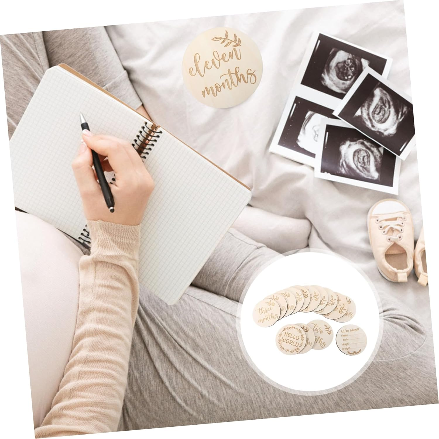 Birthday Milestone Cards Wooden Growth Cards Photo Props for Newborns Creative Birth Photo Month Milestone image number 4