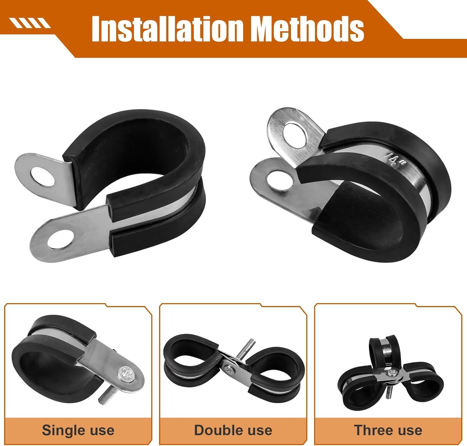 80 Pcs Cable Clamps Assortment Kit, 7 Sizes 304 Stainless Steel Metal Cable Clamp, Insulated Wire Clamps Cushion Rubber Coated Pipe Hose Clamp 1/4" 5/16" 3/8" 1/2" 5/8" 3/4" 1" image number 1