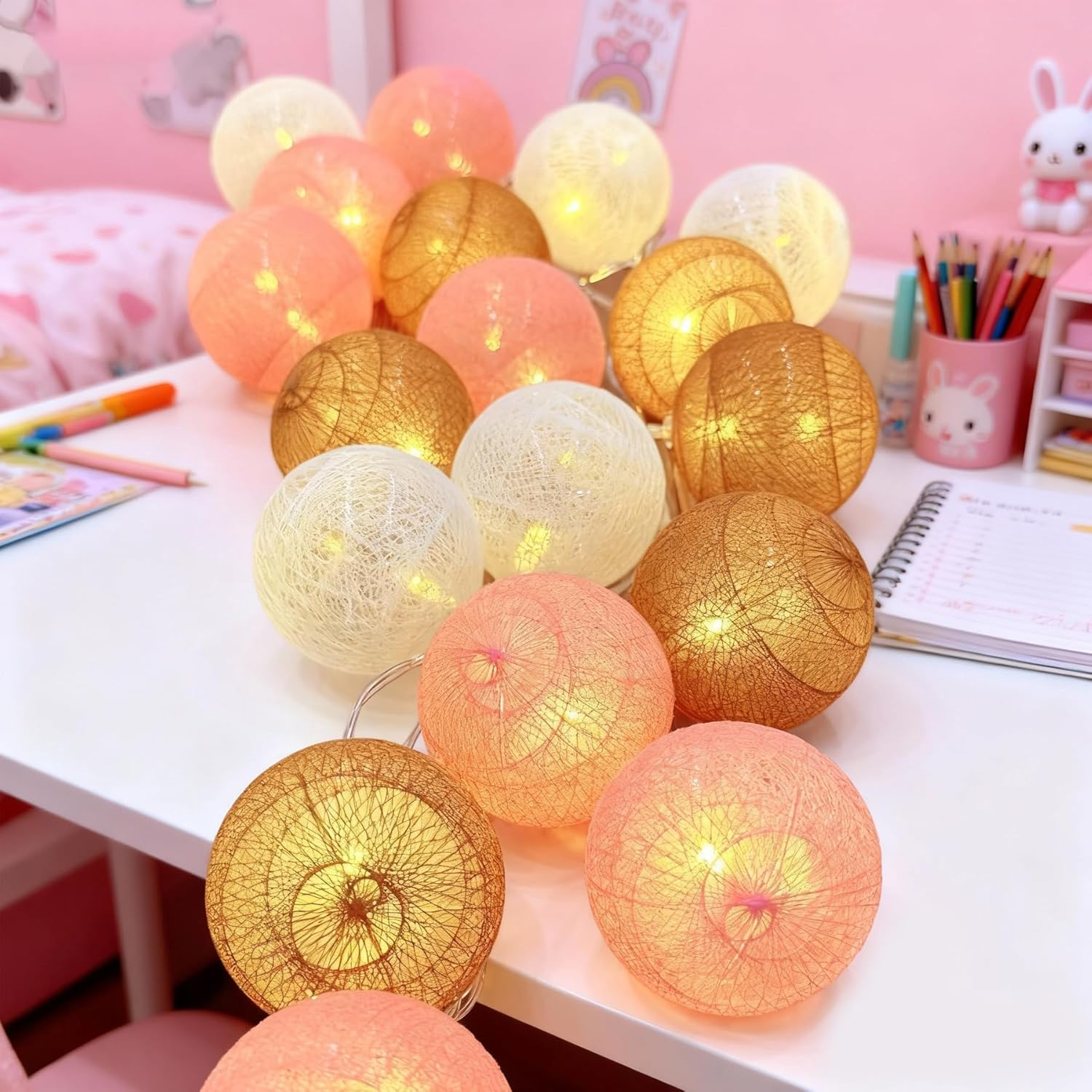 LED Fairy Lights Cotton Balls, 1.5 M 10 LED Fairy Lights, Indoor Balls, 3 Cm Fairy Lights for Children'S Room, Cotton Balls Fairy Lights for Children'S Room, Wedding, Christmas, Party Decoration image number 1