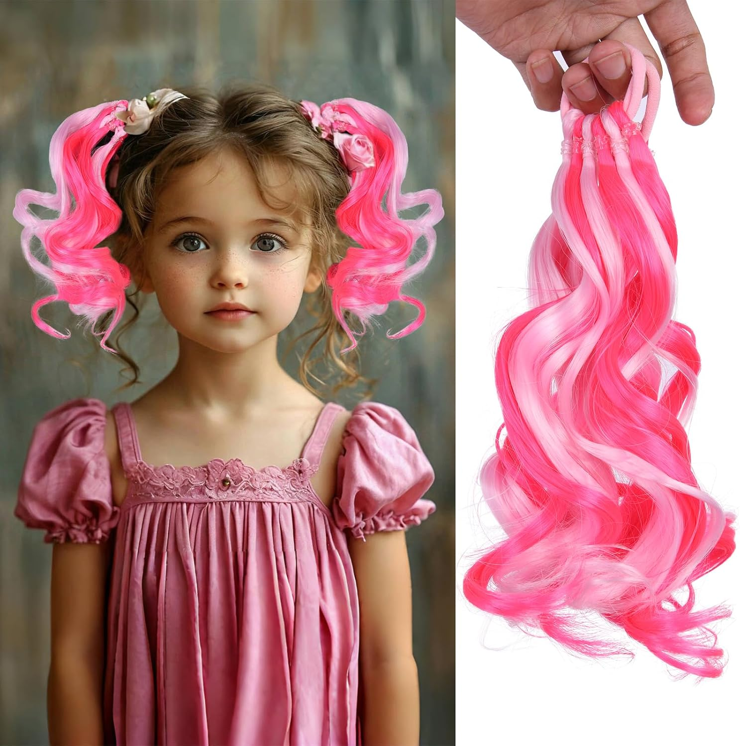 Mini Colorful Rubber Band Ponytail &ndash; Colored Braids Hair Extensions with Rubber Band Playful & Stylish Hair Accessory (Purple)