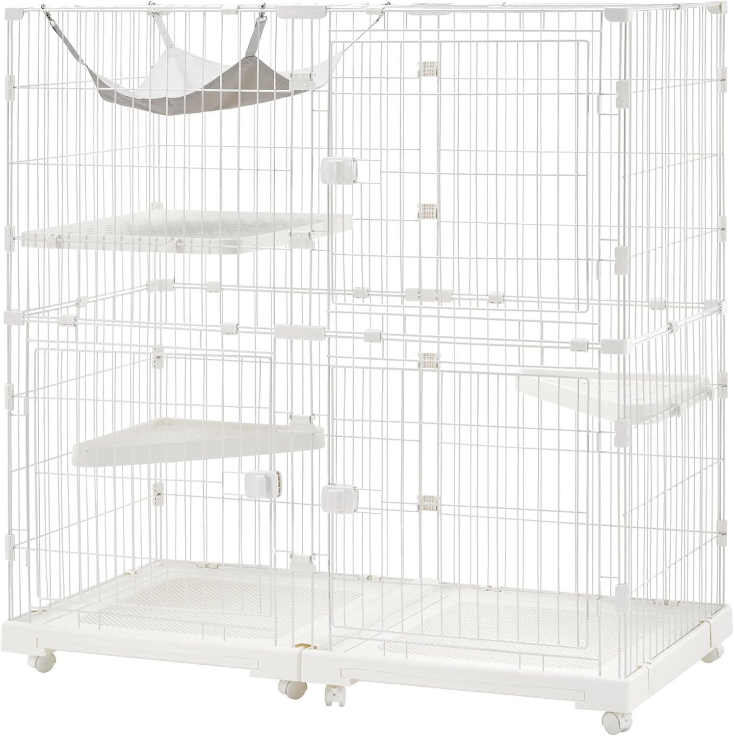 BTM Cat Cage, 2 Tiers, Wide Design, Freely Combined, Includes Cat Door, Hammock, Tray Included, Large, Cat House, Pet Cage, Answering Machine, Protection, Escape Prevention, Multiple Heads, Stylish image number 2